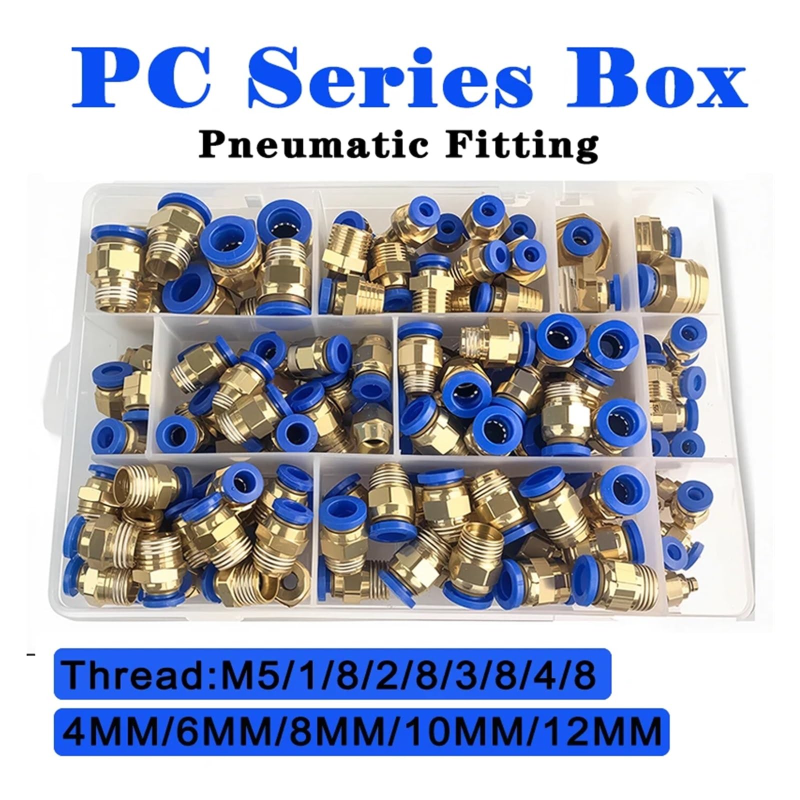 Luftgelenkverbinder, 4 mm, 6 mm, 8 mm, 10 mm, 12 mm, Schlauch, pneumatische Armaturen, 1/4 1/8 Zoll (1/4 Zoll), Schnellspannkupplungen (ein Set (134 Stück), 1 Box)