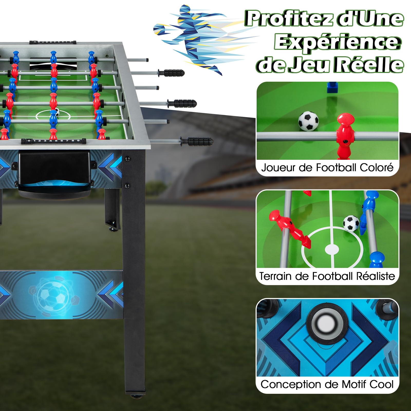 GOPLUS Table Baby-Foot Enfants avec 2 Ballons de Football, Poignée Lisse, 18 Joueurs Réalistes, Tapis de Football Réaliste, Baby-Foot pour Adultes et Enfants (‎94,5 x 53,5 x 76,5 cm)