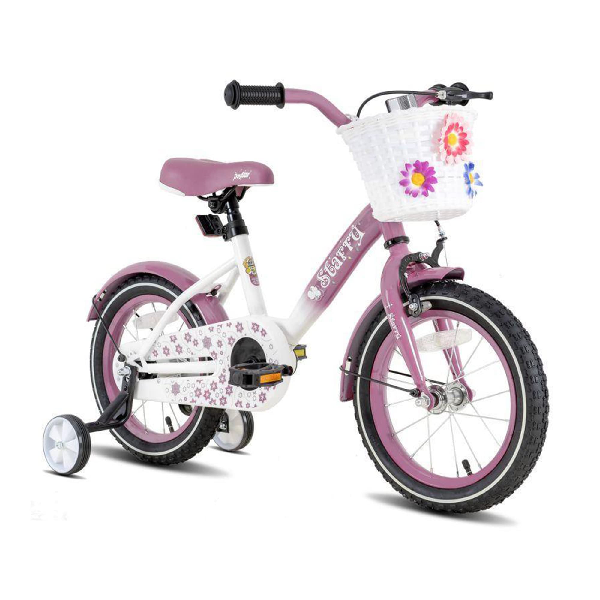 JOYSTAR 12 Inch Kids Bike Little Daisy Girls Bike with Training Wheels Doll Seat Basket &amp; Streamers Princess Kids Bicycle for Girls Toddler of 2-4 Years Toddler Girl Bikes Purple