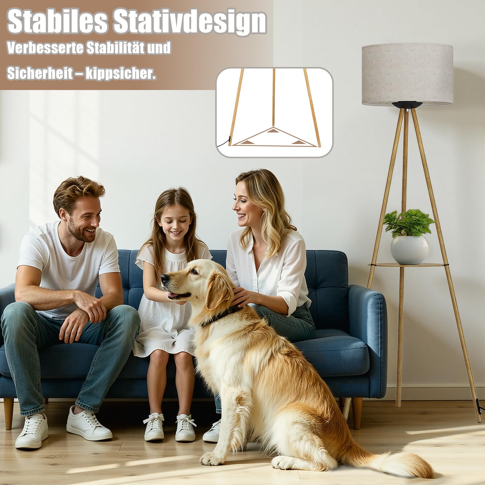 TLGREEN Dreibein Stehlampe Wohnzimmer, Stehlampe Dimmbar, 3 Farbtemperatur