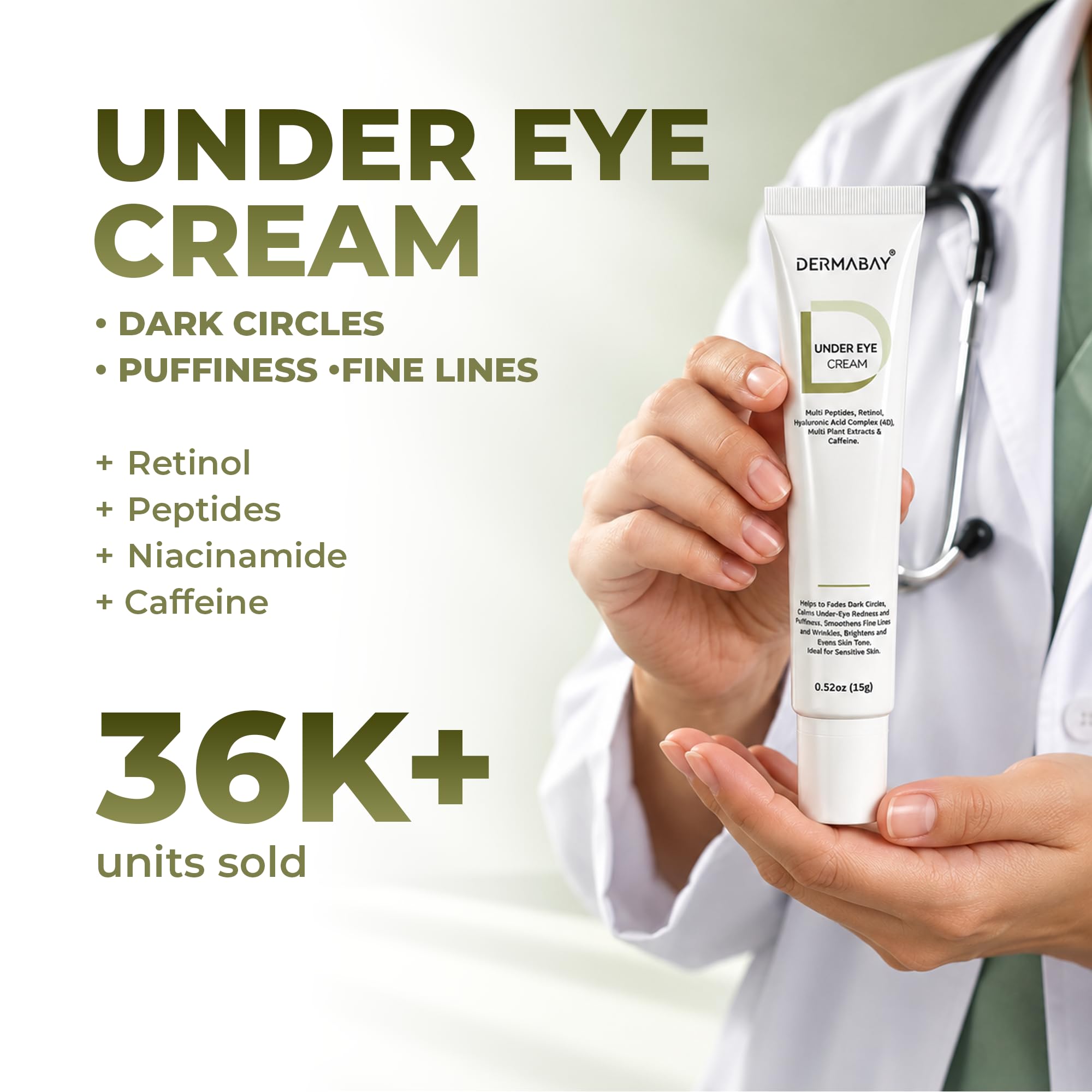 DERMABAY Under Eye Cream for Dark Circles & Wrinkles | Niacinamide, Retinol & Hyaluronic Acid | Reduces Puffiness, Fine Lines & Hydrates Skin For Men and Women- 15g — Amazon image 2