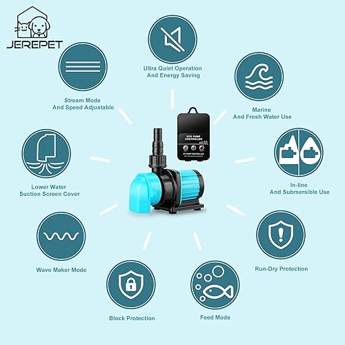 Miniatura 3 de Mini bomba de agua de CC para acuario de 320 GPH con controlador, bomba de retorno sumergible DC24V 12W para tanque de peces, para acuarios de