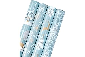 WRAPAHOLIC Jumbo Christmas Wrapping Paper Roll - Blue and Silver Reindeer, and Christmas Tree