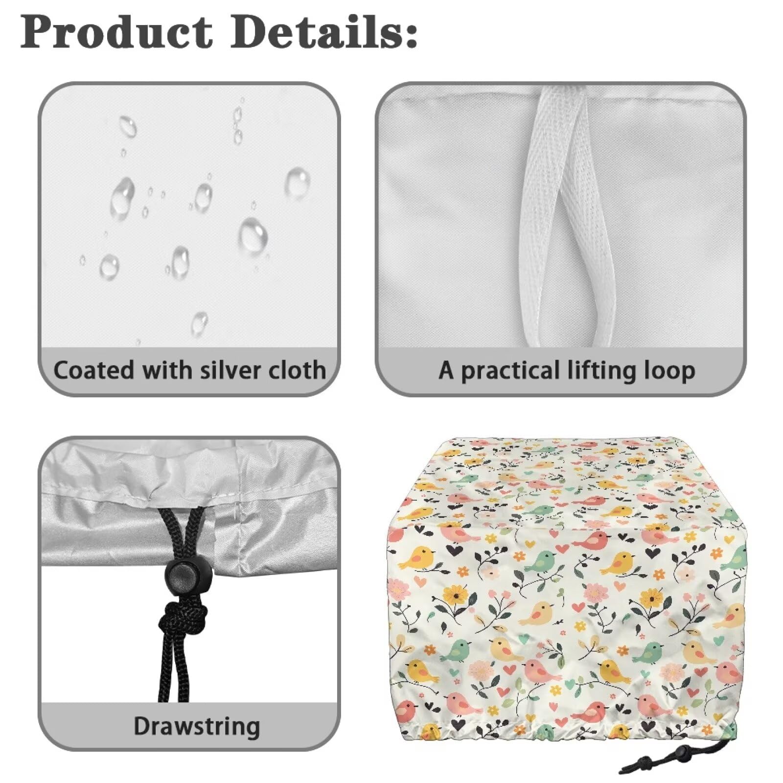 Cubierta de tostadora floral de pájaros 2 rebanadas para hacer pan, cubierta protectora para horno tostadora de cocina, cubierta para electrodomésticos pequeños, cubierta de tostadora 7