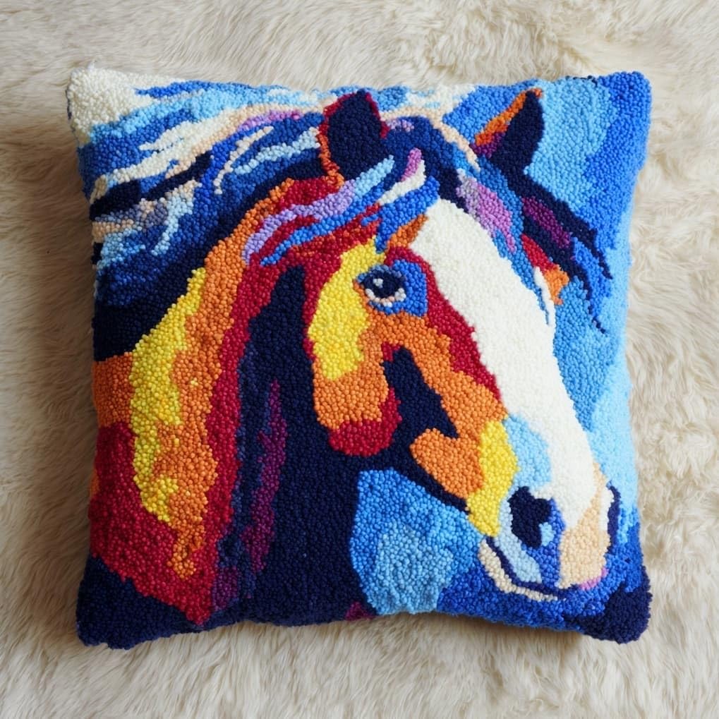 Axiangzik Colorful Horse 17X17in Latch Hook Kits For Adults Beginners,