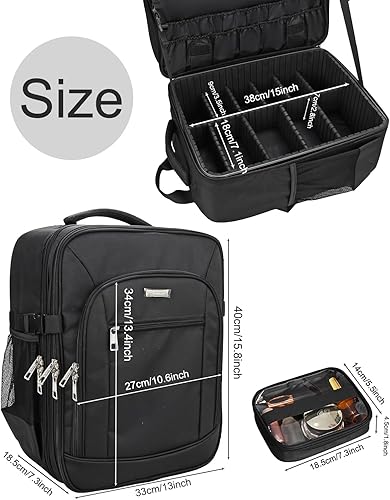 Miniatura 5 de Mochila de maquillaje extra grande, estuche de viaje profesional, bolsa de maquillaje para mujeres, estuche organizador de almacenamiento para