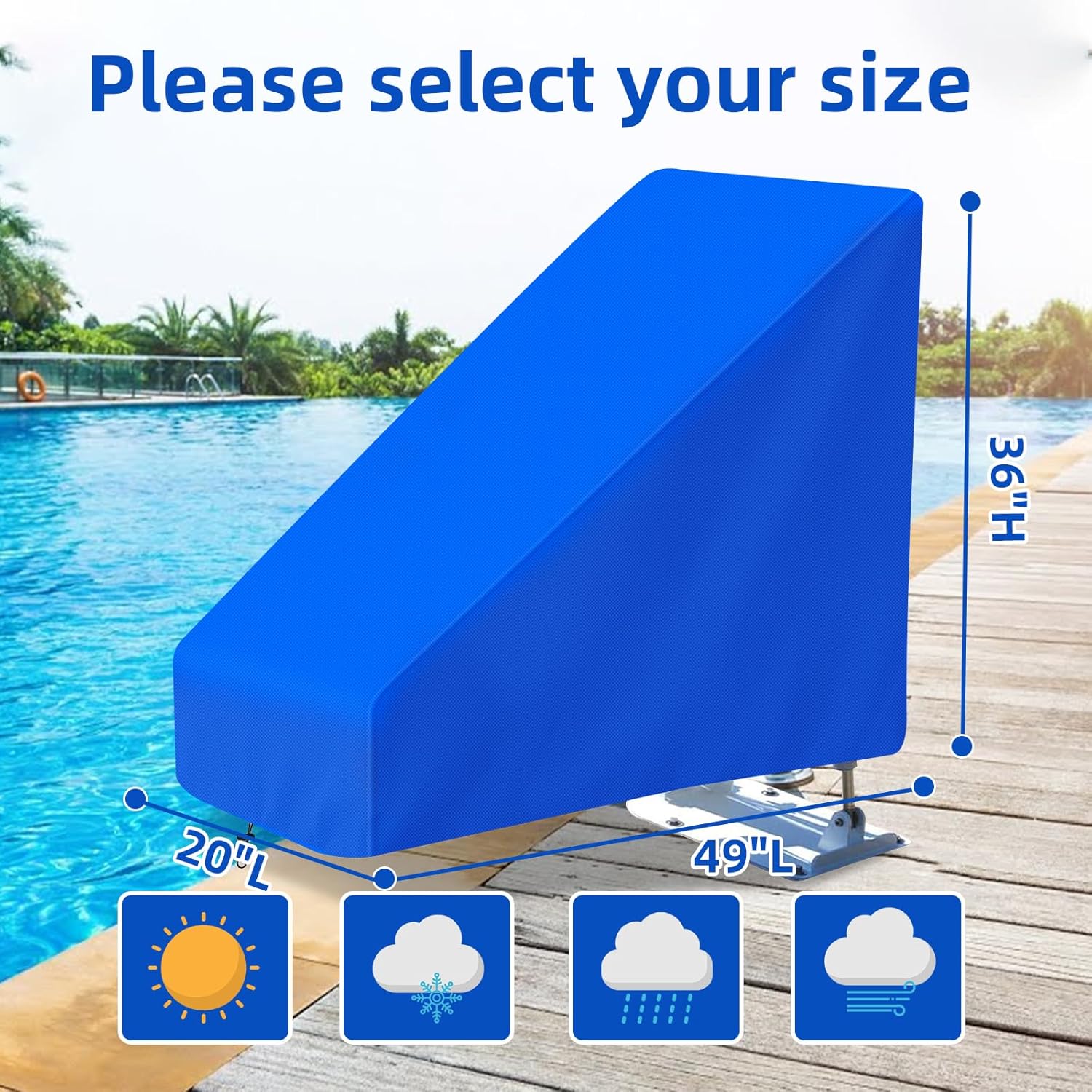 Swimming Pool Lift Chair Protective Cover, 600D Heavy Duty Outdoor Pool Lift Chair Protective Covers,Compatible with Global Lift Corp - Inground Pool Organizer Accessories (Blue)