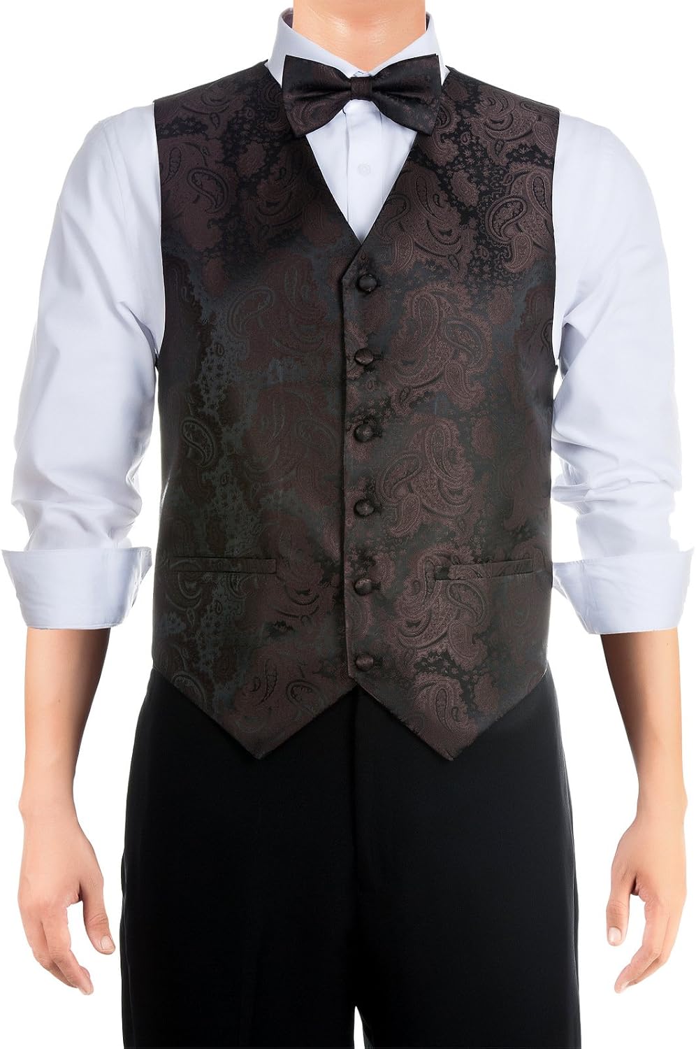 Retreez Men's Paisley Textured Woven Vest with Tie, Bow Tie 3 Pieces Gift Set