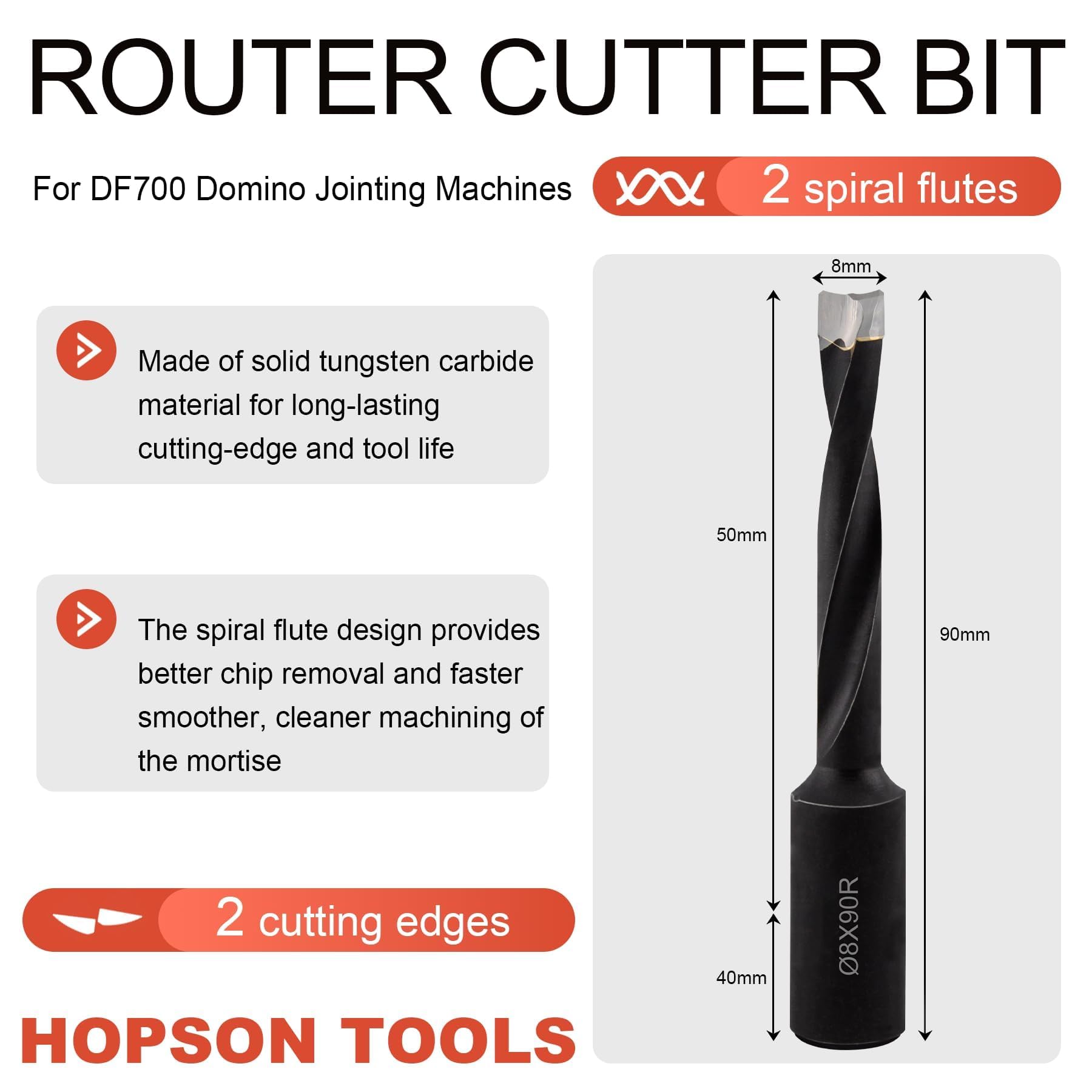 Hopsont Tools DF700 - Broca de carburo sólido para máquinas de unión Domino DF700 de 8 mm de diámetro, 1 unidad