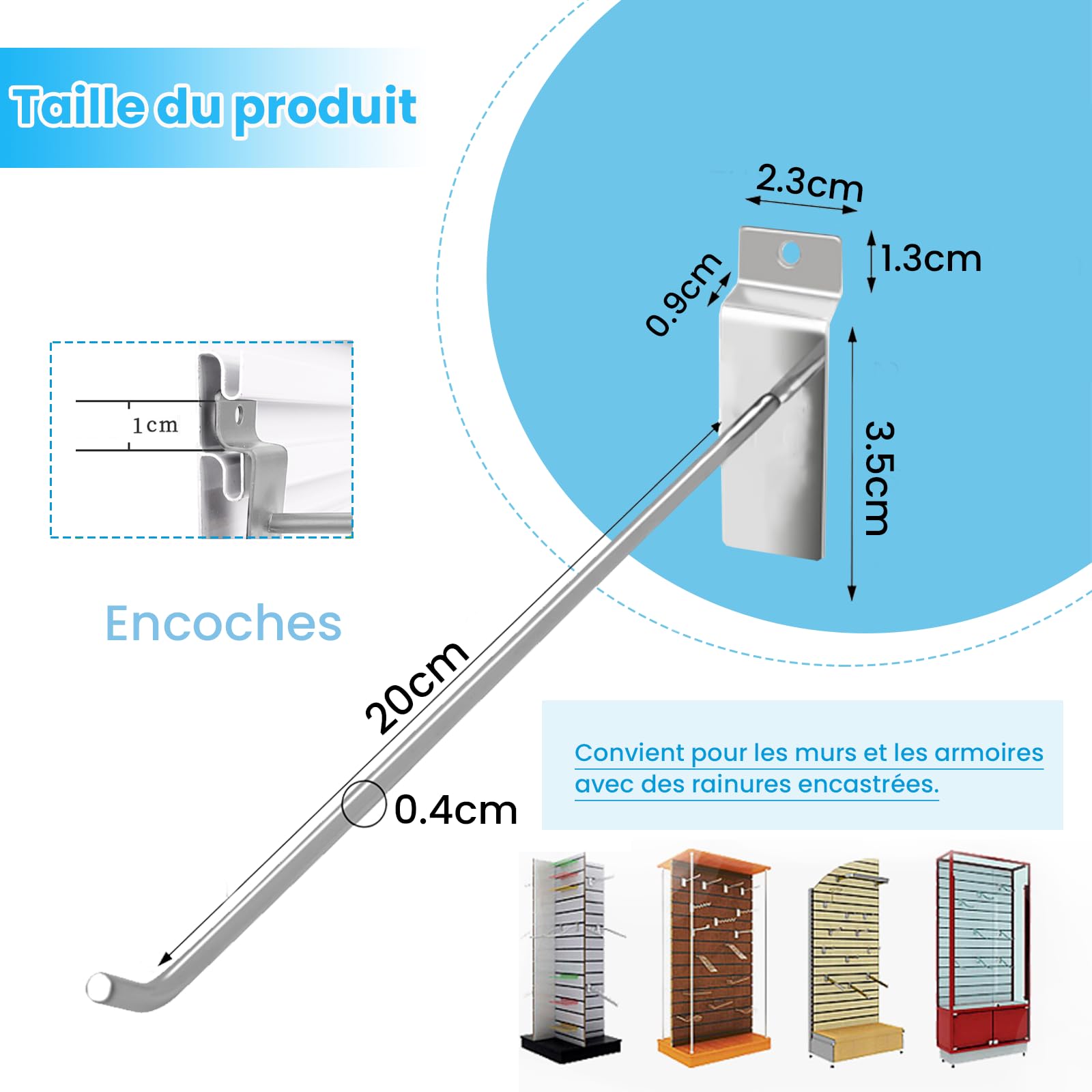uyoyous Ganci per parete forata, 20 cm, 100 pezzi | Ganci in metallo per pannelli forati, per garage, officina, negozio, scaffale