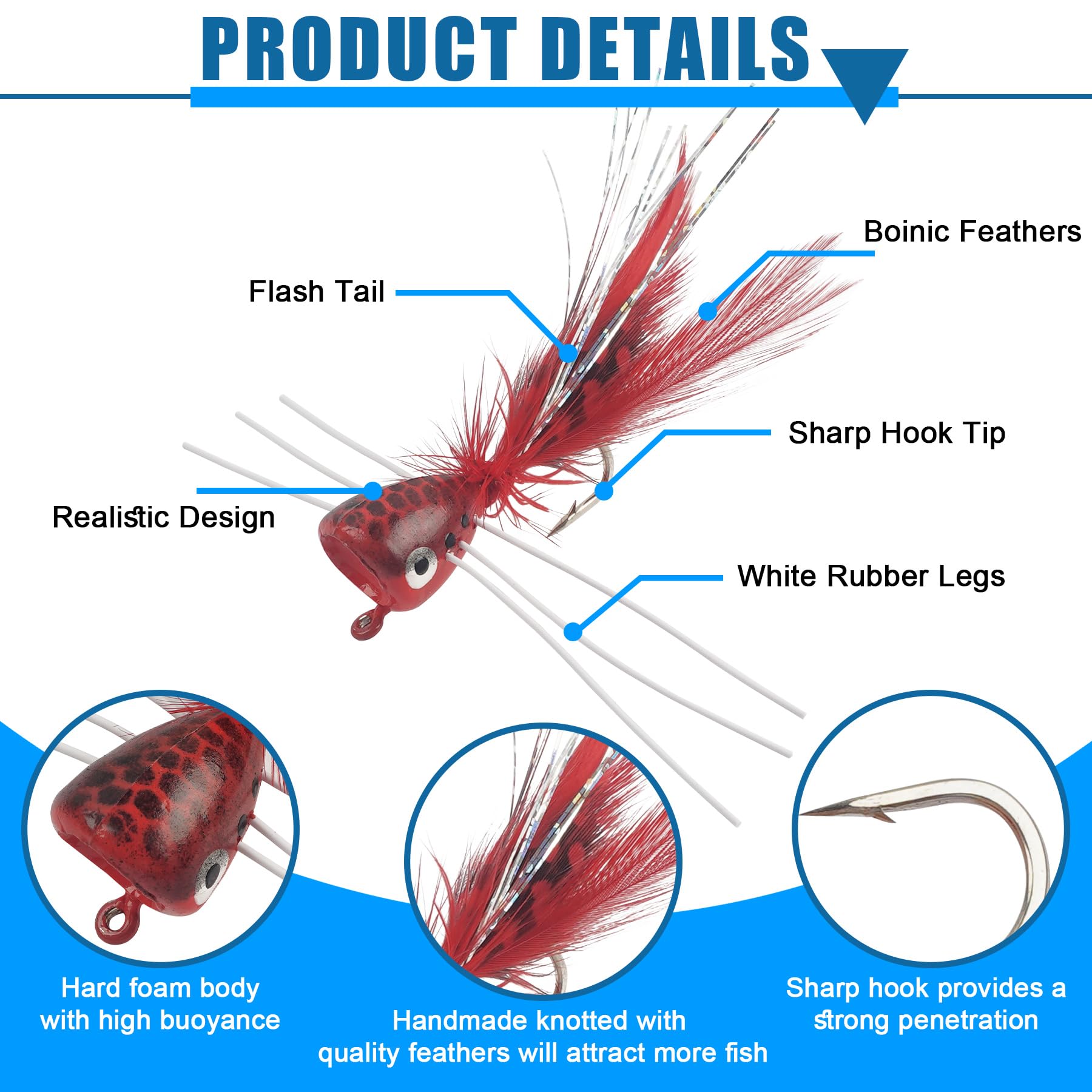 Topwater Fliegenfisch-Köder-Set, Trockenfliegen-Sortiment für Barsch, Panfish, Bluegill, Popper, Köder, Käfer mit Haken, Süßwasser
