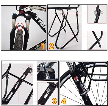 bike front pannier rack 15KG load cycle rack Brake Frame Luggage Shelf with 2 installation methods Can carry pannier bag/bicycle basket/tent/sleeping bag