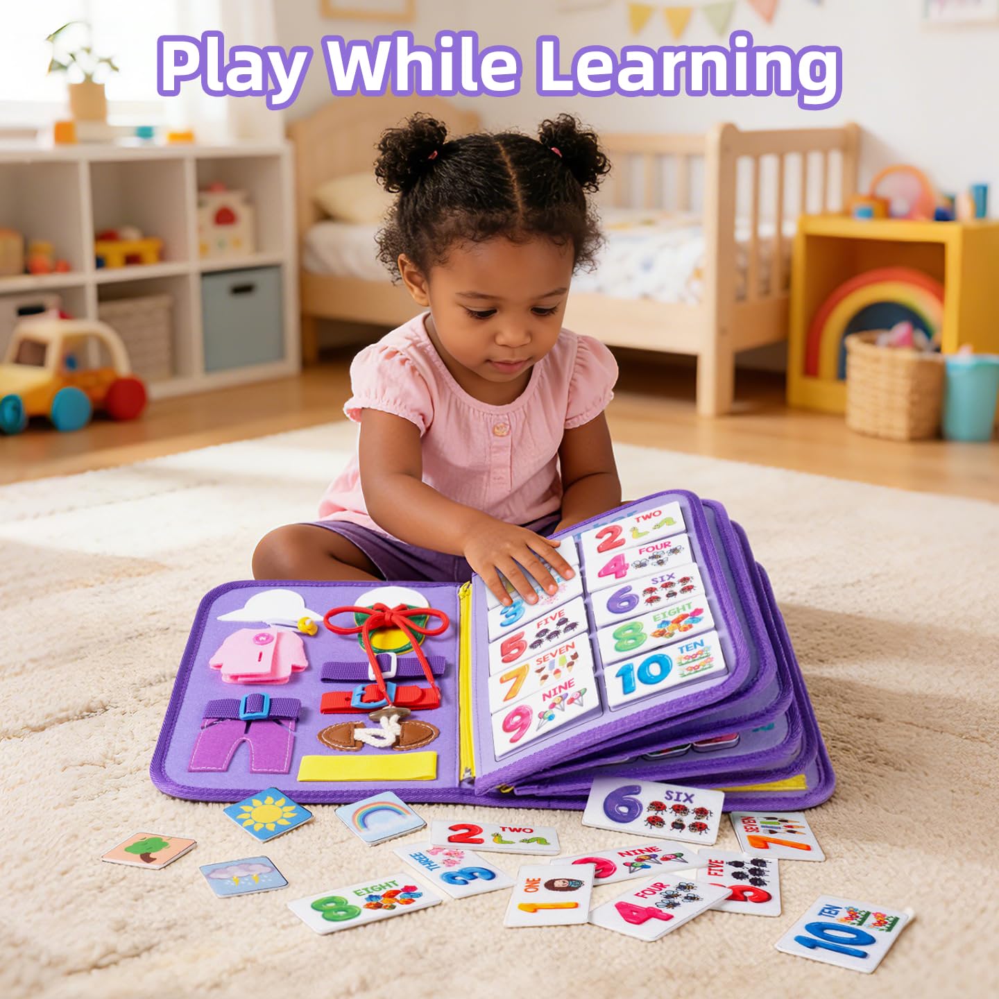 Tablero de actividades para niños pequeños, libro Montessori, regalo de cumpleaños para niñas, relleno de canasta de Pascua, libro de actividades de 12 páginas, juguetes sensoriales de aprendizaje 24