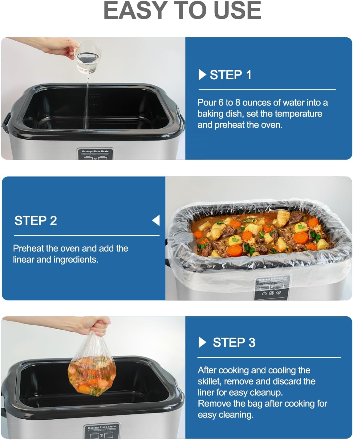 Electric Roaster Liners 12 Count, Disposable Plastic Cooking Bags for 16, 18, 22 Quart Roasters, Size 18 x 34 Inches - Image 5