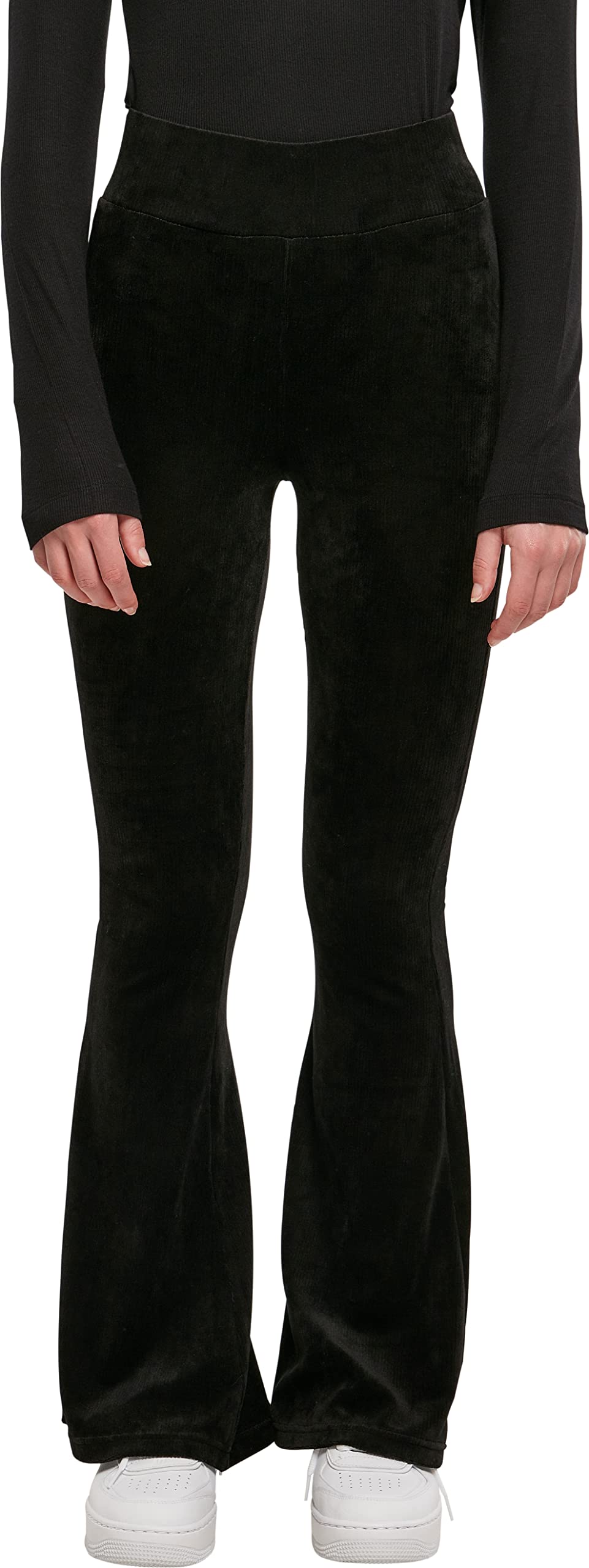 Urban Classics Ladies High Waist Rib Velvet Leggings, Sporty Women Leggings in Slim Fit, Available in Black, Sizes XS-5XL, Black, XS