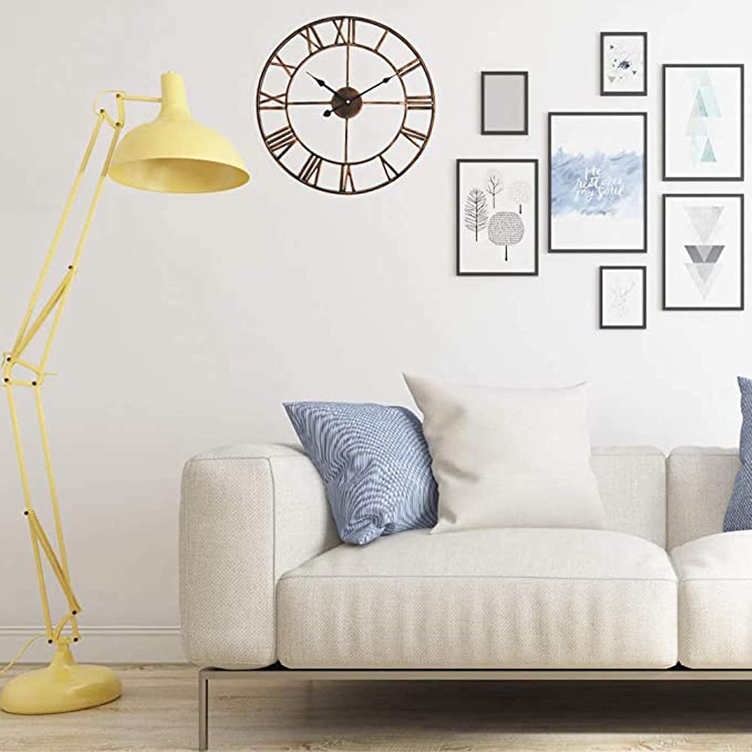 Outdoor Garden Wall Clock, Large Retro Roman Numerals Garden Clock Open Face Wrought Iron Waterproof Outdoor Clock Indoor Outdoor Decoration Outside Clock Mute Quartz Wall Clock,Go