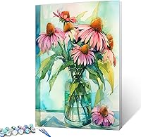 Vista 11 de Tucocoo Kits de pintura de girasoles por números con pinceles y pigmento acrílico sobre lienzo para adultos, acuarela abstracta floral
