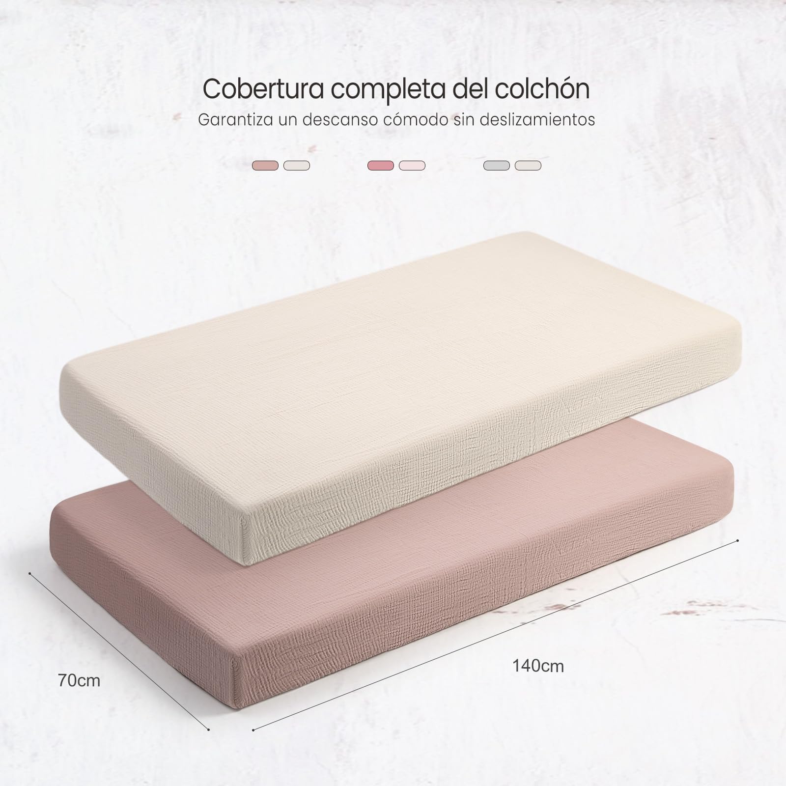 lulumoon 2er Set Kinder Spannbettlaken, Musselin-Baumwolle Spannbetttuch für Babybett und Kinderbett 60x120cm / 70x140cm Reisebett Spannlaken Beistellbett Leintücher (Creme Sand)
