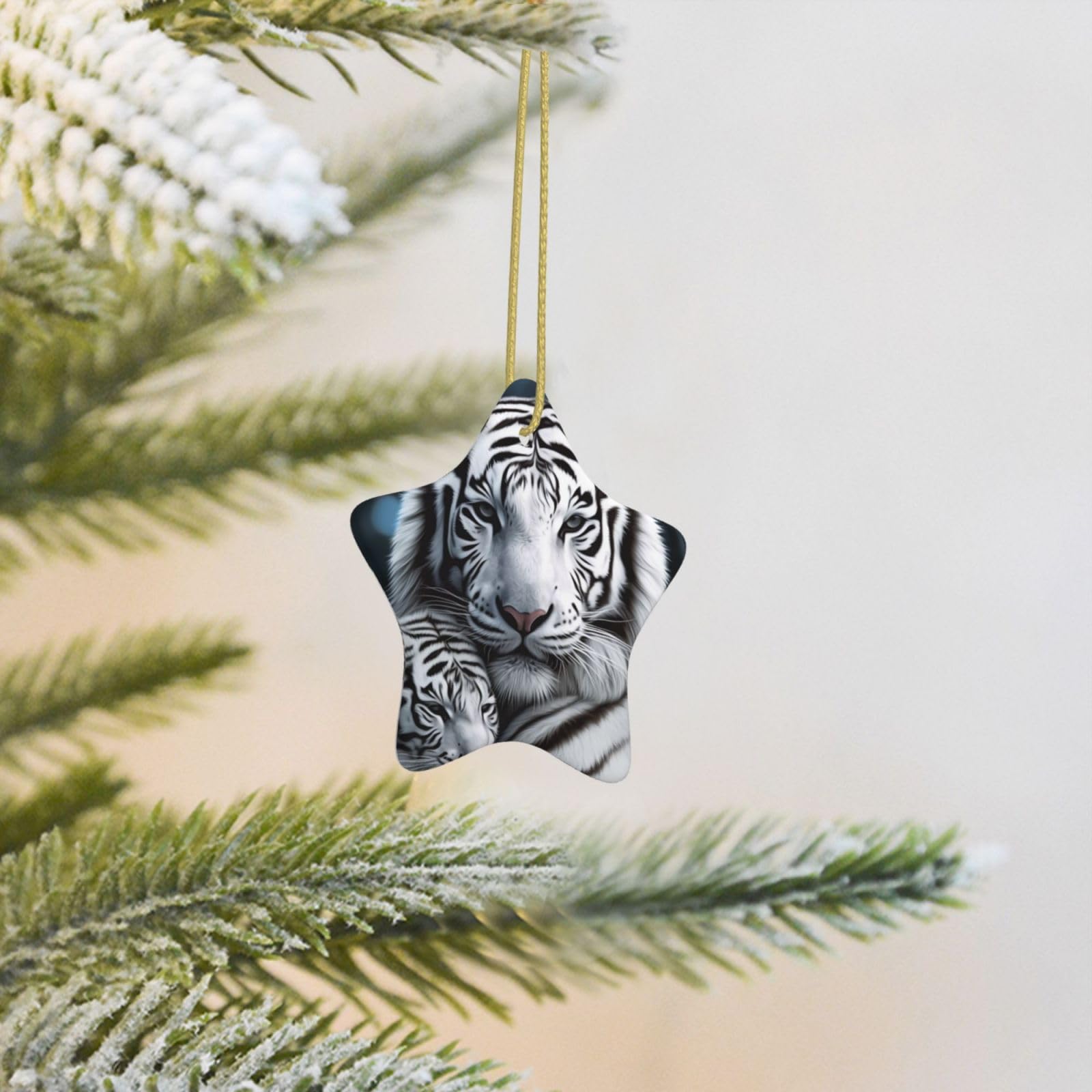 Christmas Tree Decoration Hanging Star Ornament White Tiger Ceramic Ornaments Christmas Tree Decorations Star Pendants for Xmas Tree Winter New Year Wedding Party Supplies