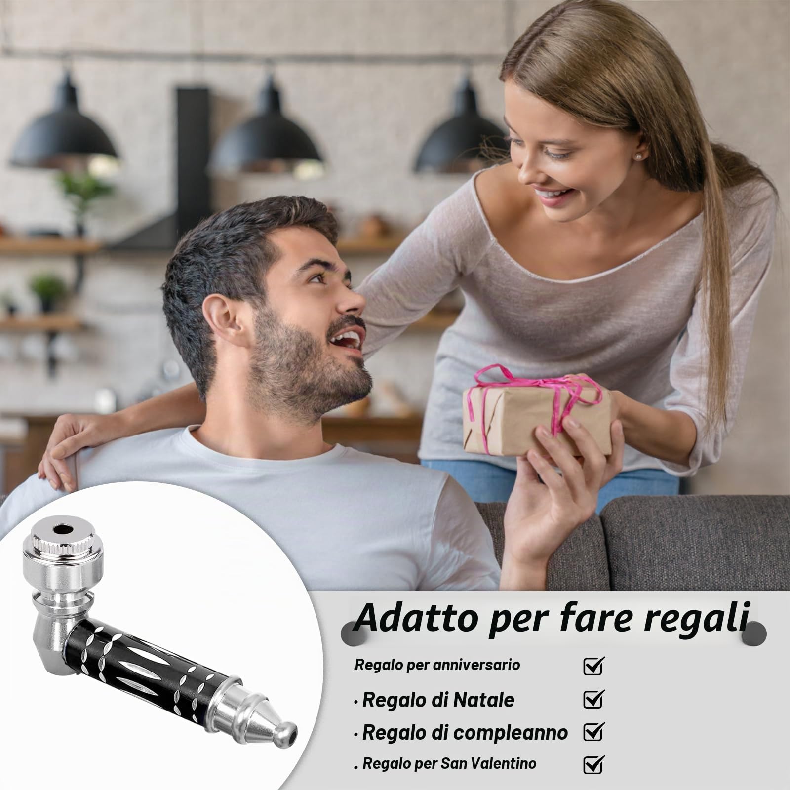 1 pezzi Mini Pipa per Tabacco, Metallo Portabile Pipa con 20 Filtri a Schermo, Smontabile Pipa Tascabile Regalo per Papà Marito Fidanzato (Nero)