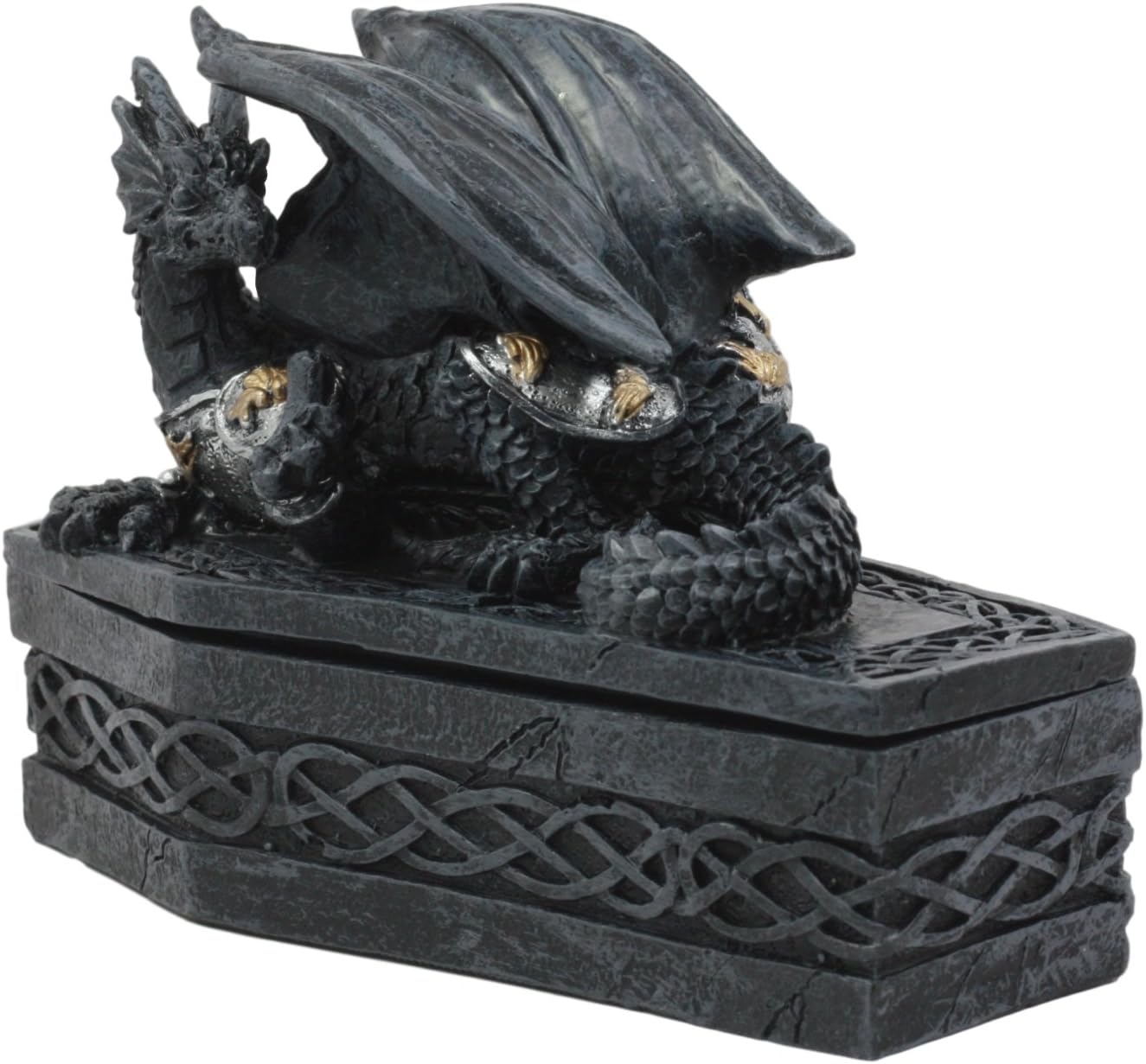 Ebros Celtic Knotwork Mythical Alchemy Dragon On Coffin Decorative Box Trinket Jewelry Box Figurine 6.25"Long