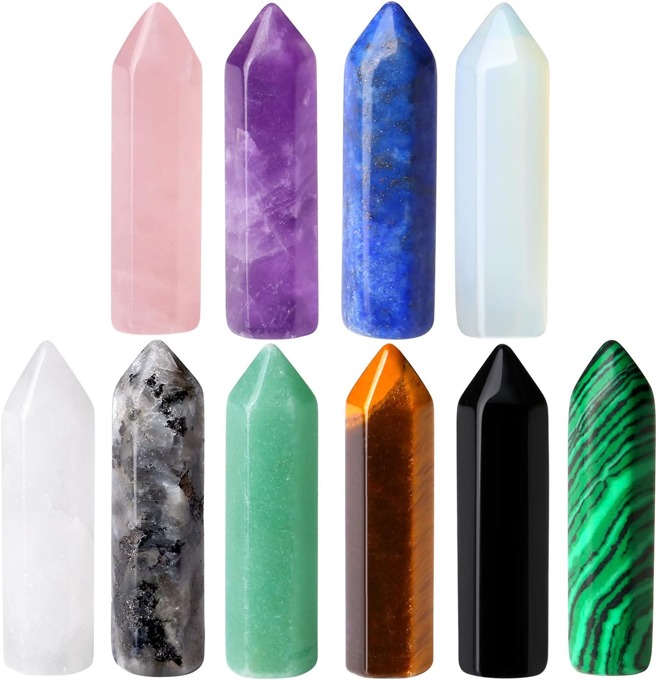 10 Pcs Healing Crystals Points Crystal Wand Bulk Set Chakra Gemstones Point Palm Reiki Crystal Stones for Meditation Balancing Therapy