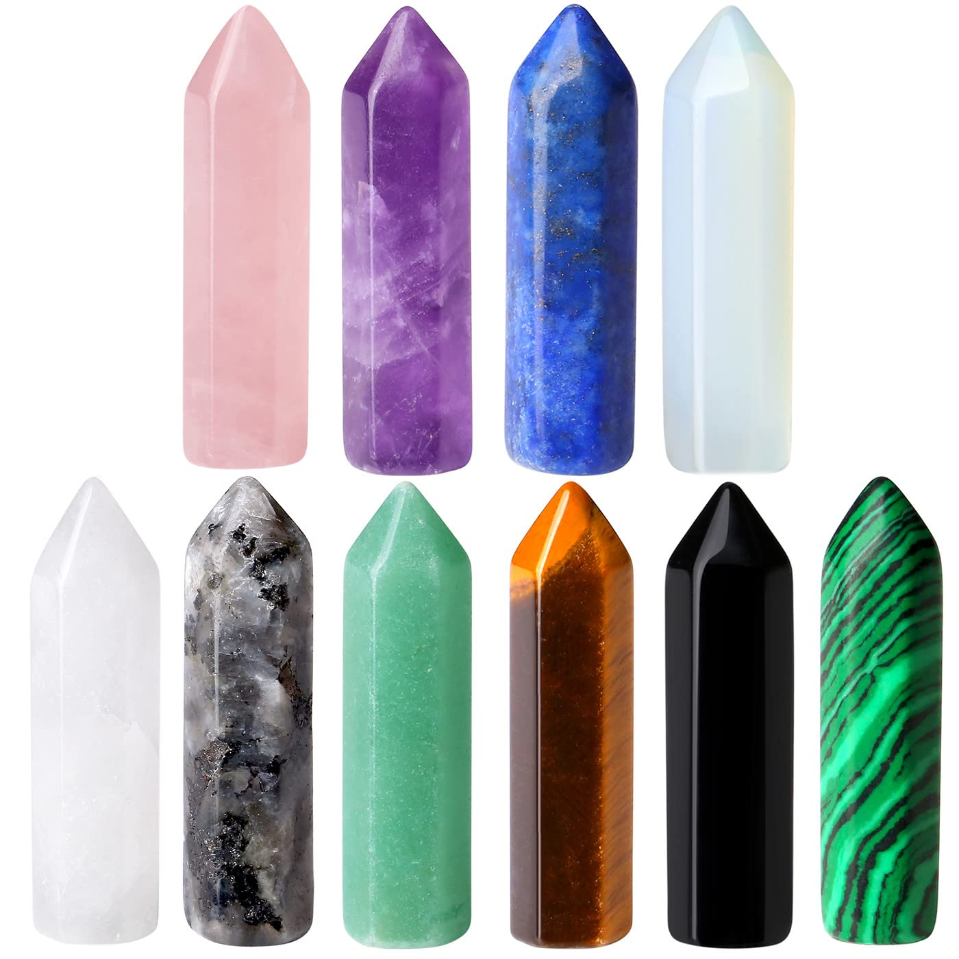XIANNVXI 10 Pcs Healing Crystals Points Crystal Wand Bulk Set Chakra Gemstones Point Palm Reiki Crystal Stones for Meditation Balancing Therapy