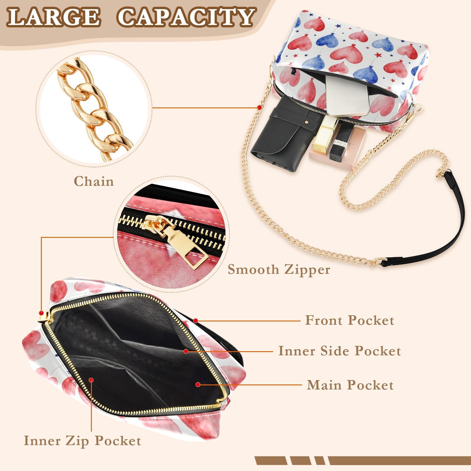 Bolso bandolera ligero con correa de cadena con capacidad de 2,5 L para