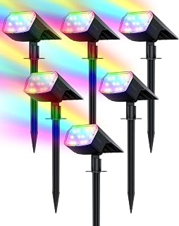 Solar Spot Lights Outdoor, FabStyl Solar Landscape Lights Color Changing LED Lights Waterproof IP65 Solar Spotlights Outdoor Wall Lights for Yard Pool Garden Tree, Halloween, Christmas, 6 Pack