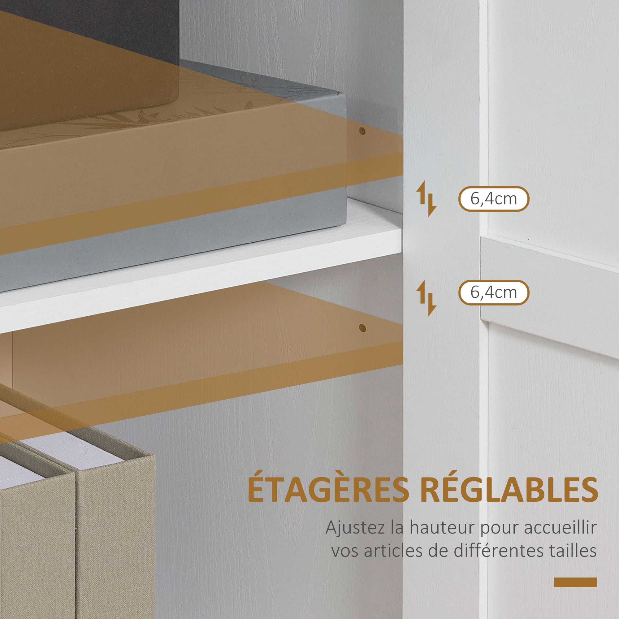 HOMCOM Armoire Meuble de Rangement Blanc et Aspect Bois 90 x 39,5 x 88 cm