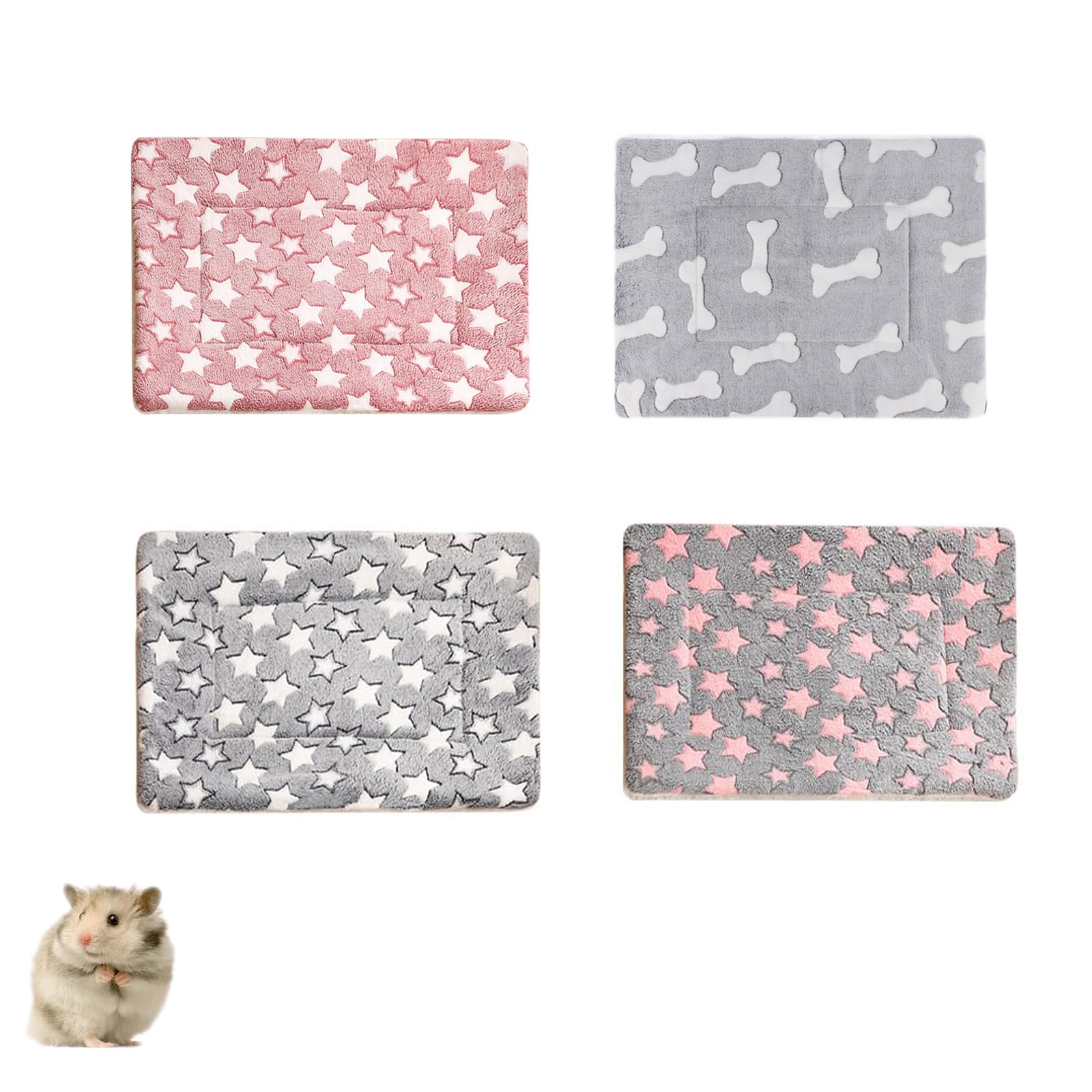 Aupptugo Rabbit Bed, 4 pcs Guinea Pig Bed Mat, Washable Small Animal Bed Mat, Soft Fluffy Bunny Beds for for Guinea Pig, Rabbit, Hamster (32 x 25 cm)
