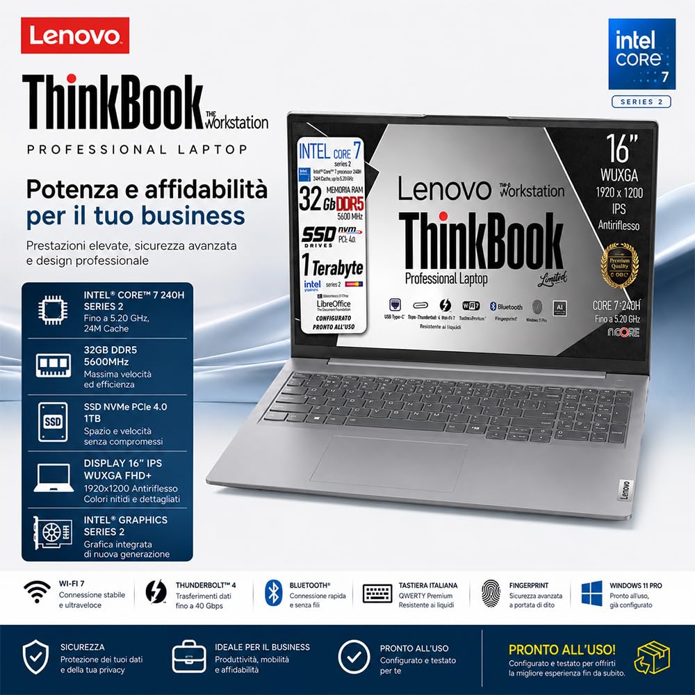 Lenovo Notebook Core 7 240H 5,2GHz DDR5 32GB 16" IPS WUXGA FHD+ SSD 1TB Wi-Fi 7