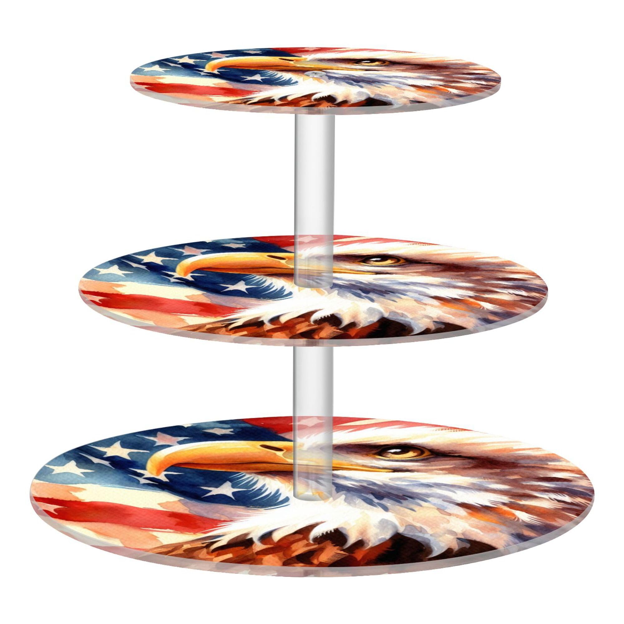 PYBUG Independence Day 3 Tier Acrylic Cupcake Stands Tower,Dessert Table Display Set for Tea Party,Wedding,Birthday, Baby Shower