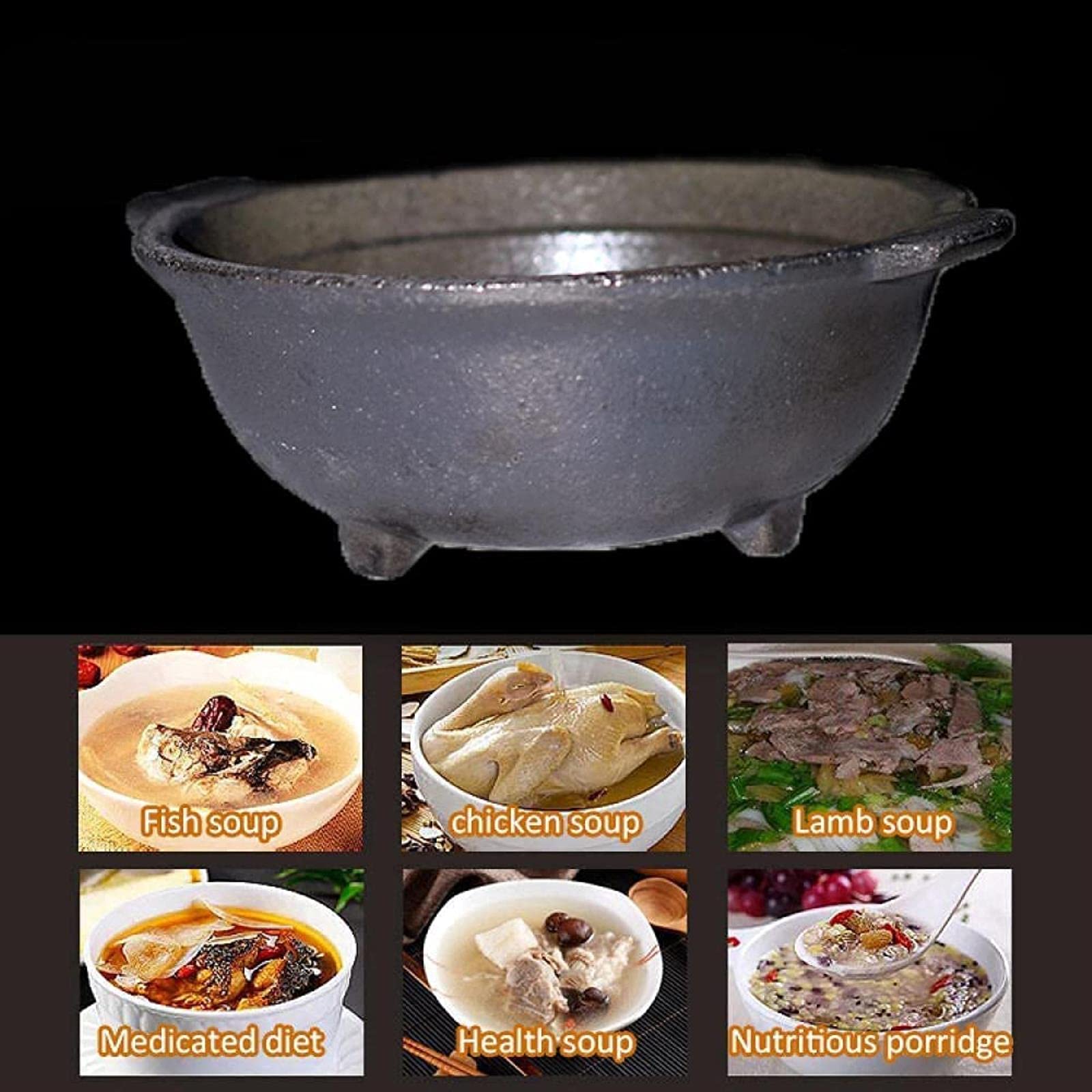 Wok Cooking Pot Ceramic Black Ceramic Wok Pot 0.7 Quart Casserole with Lid for all Stove Tops (Color: Black #3 Size: 0.7L)