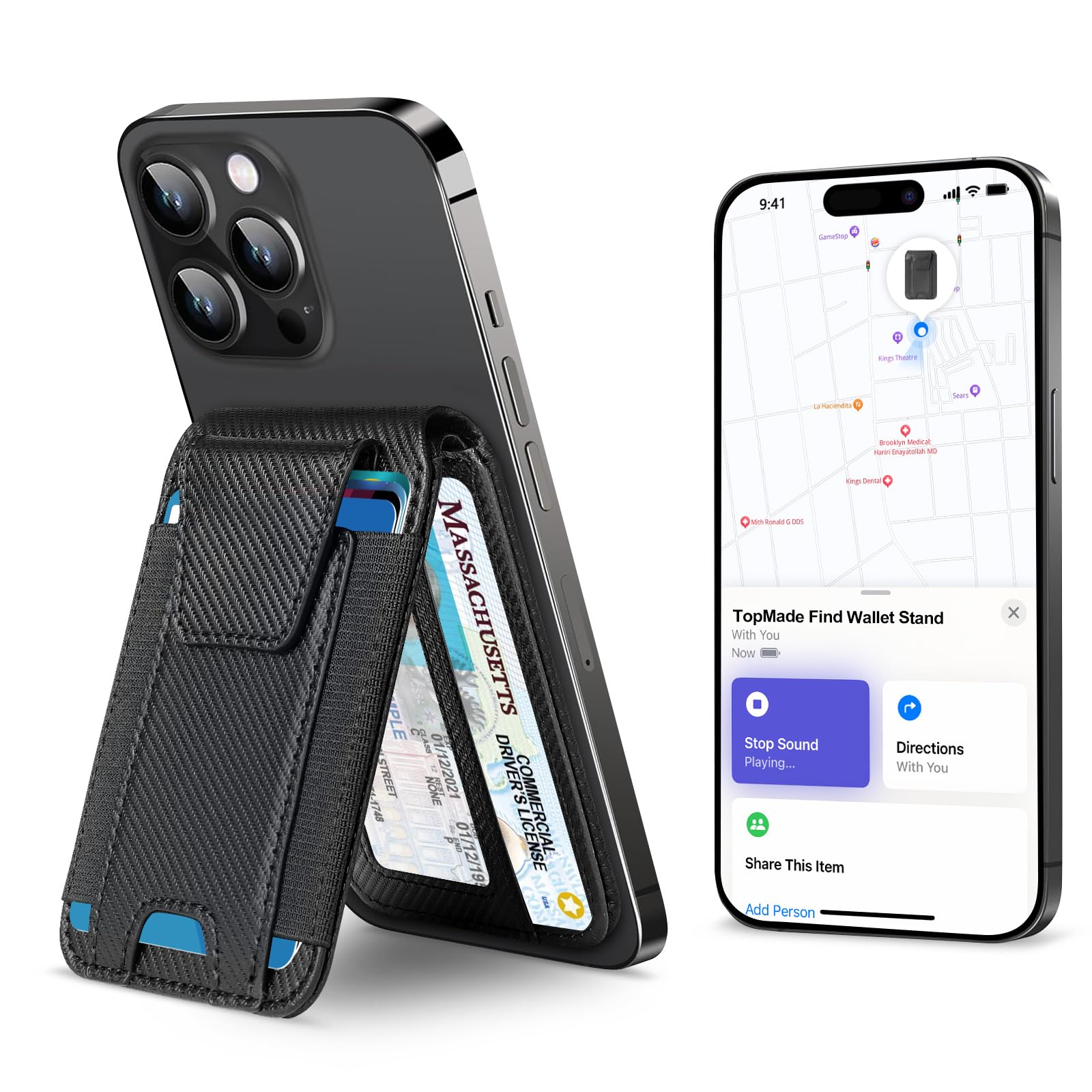 TopMade for Magsafe Wallet, Works with Apple Find My, Strongest Magnetic Wallet for iPhone 17/16/15/14/13/12 Series, Magnetic card holder with