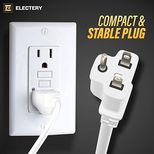 Miniatura 6 de ELECTERY Cable de extensión blanco de 6 pies cable resistente para uso en exteriores e interiores calibre 16 alto voltaje enchufe de toma de tierra
