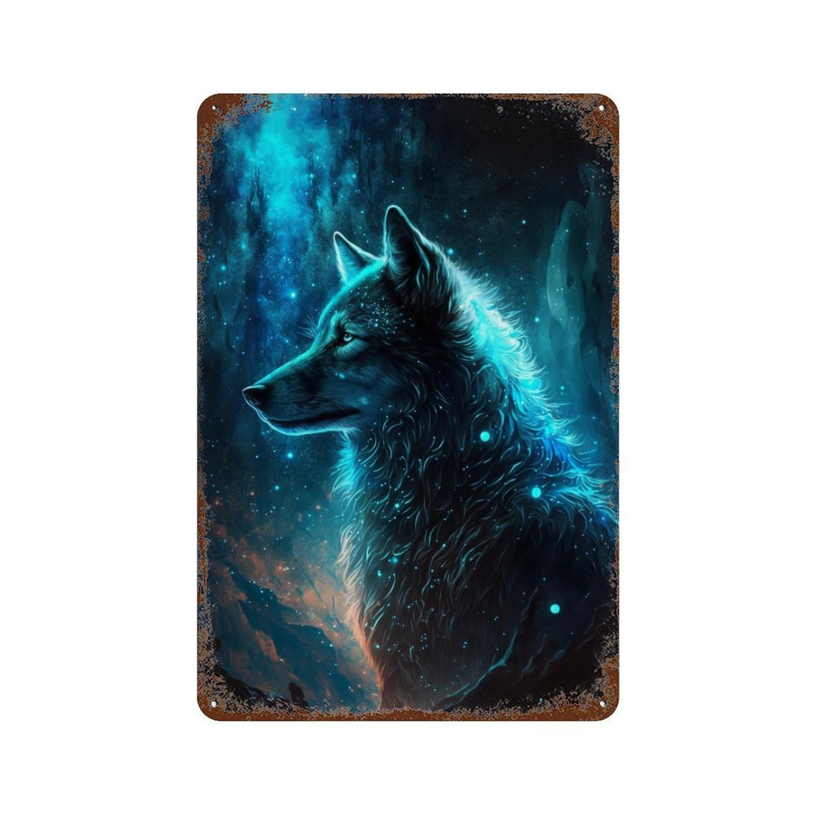 Galactic Wolf Spirit 11.8"x7.9" Retro Metal Sign, Vintage Wall Decor for Office, Studio And Wall Decor