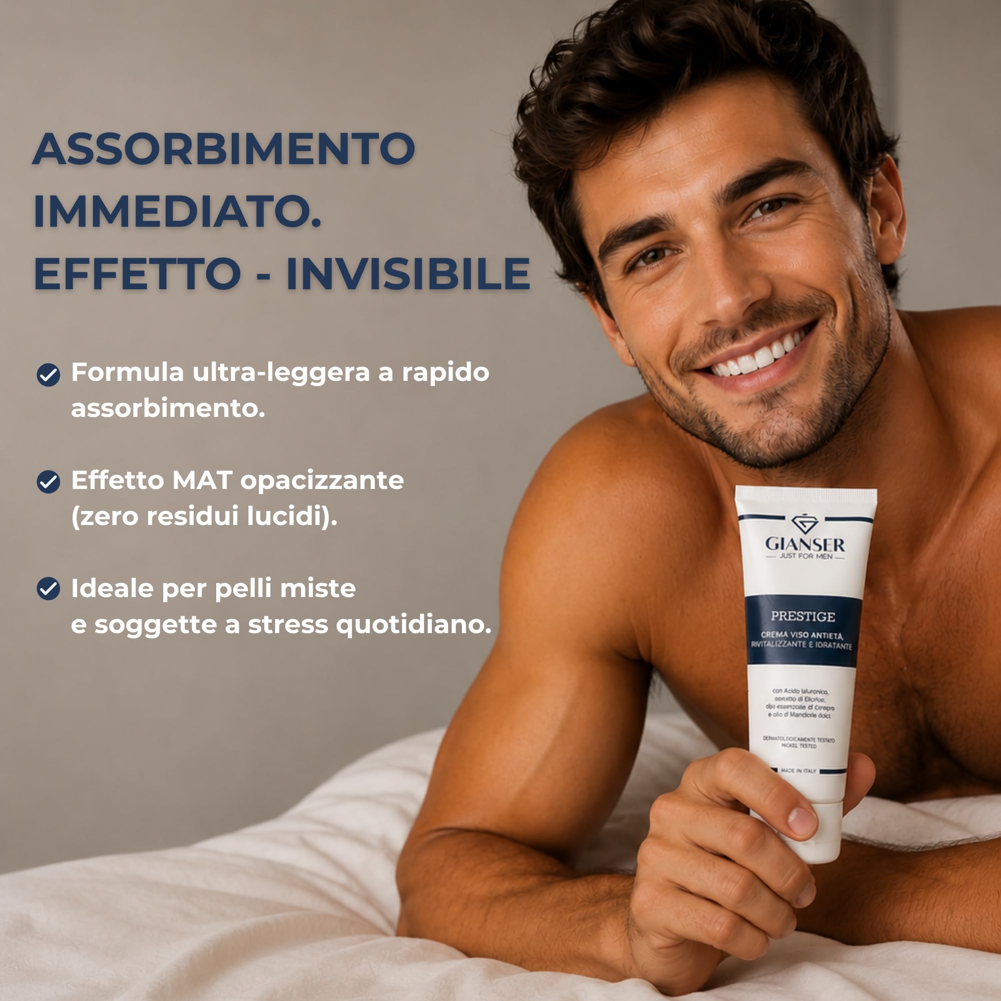 Crème Visage Anti-Âge 24H Bio-Vegan Homme | Soin Fermeté & Anti-Sébum à l'Acide Hyaluronique, Argan et Hélichryse | Peaux Matures & Mixtes | 50ml
