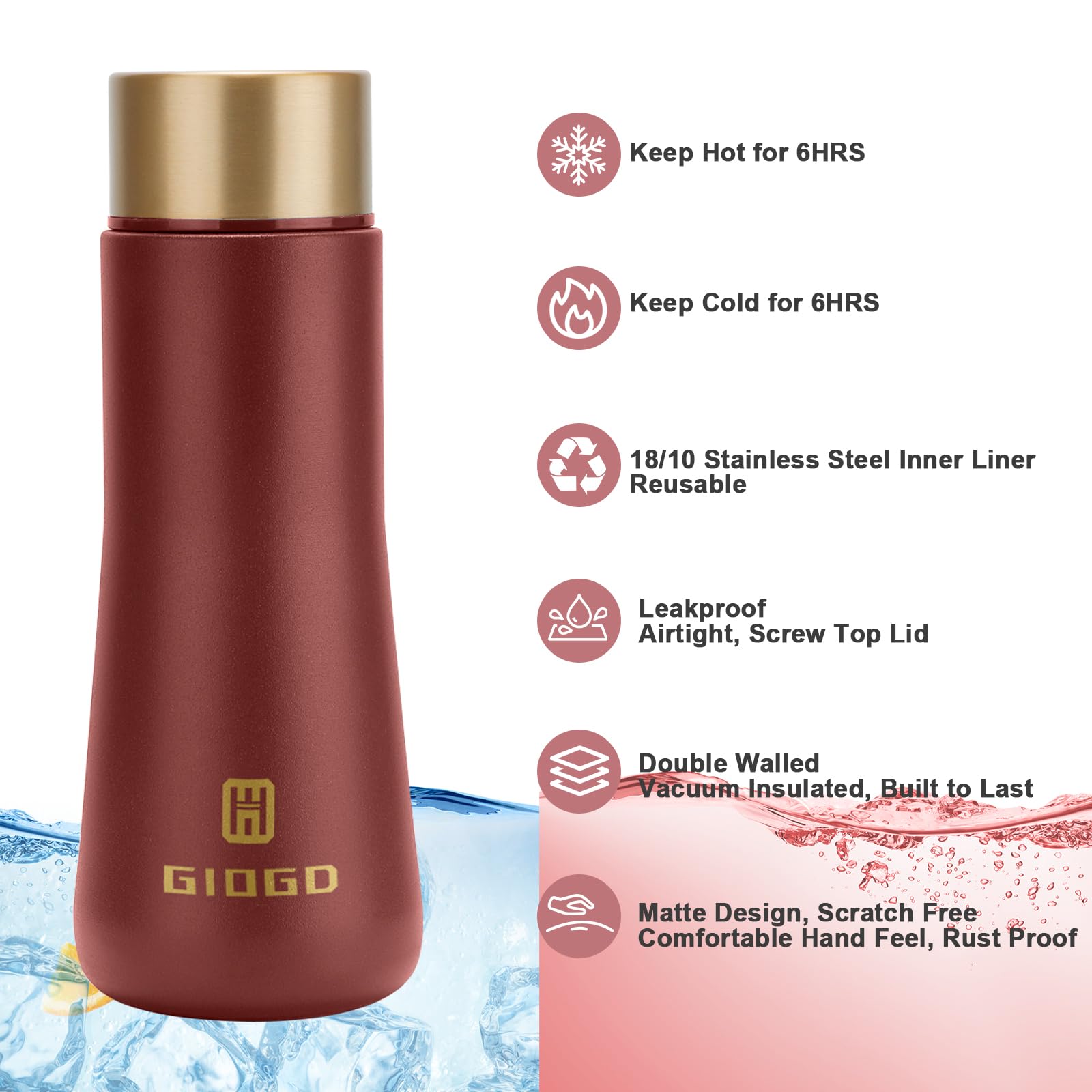 Small Water Bottle Steel 180ml/6.1oz Flask for Hot Drink Metal Water Bottle Insulated Stainless Steel Water Bottles Flask(Red) - Image 3