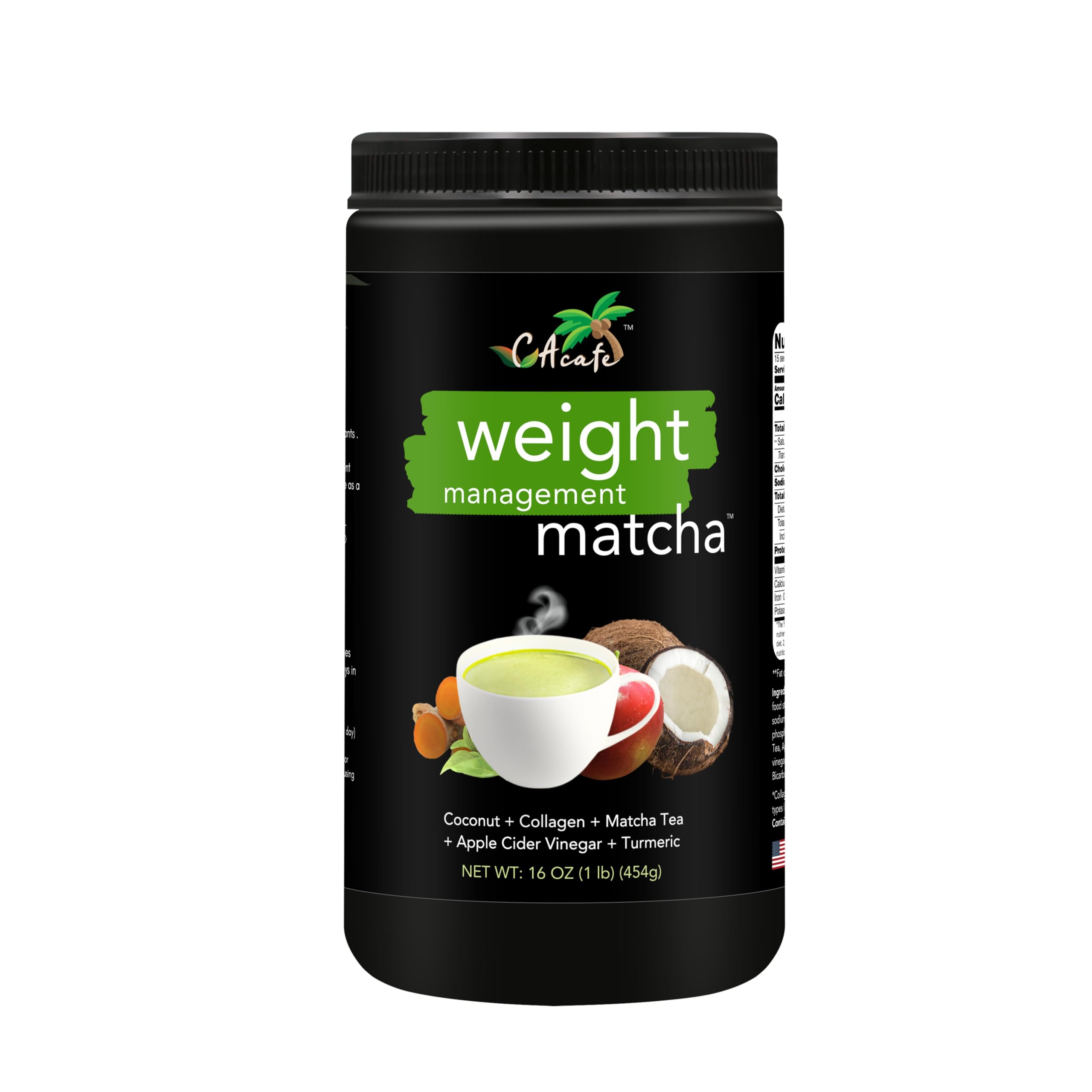 CAcafe Apple Cider Vinegar Turmeric Matcha Tea 9g Protein Ultimate Superfoods Blend of ACV Turmeric Collagen Coconut and