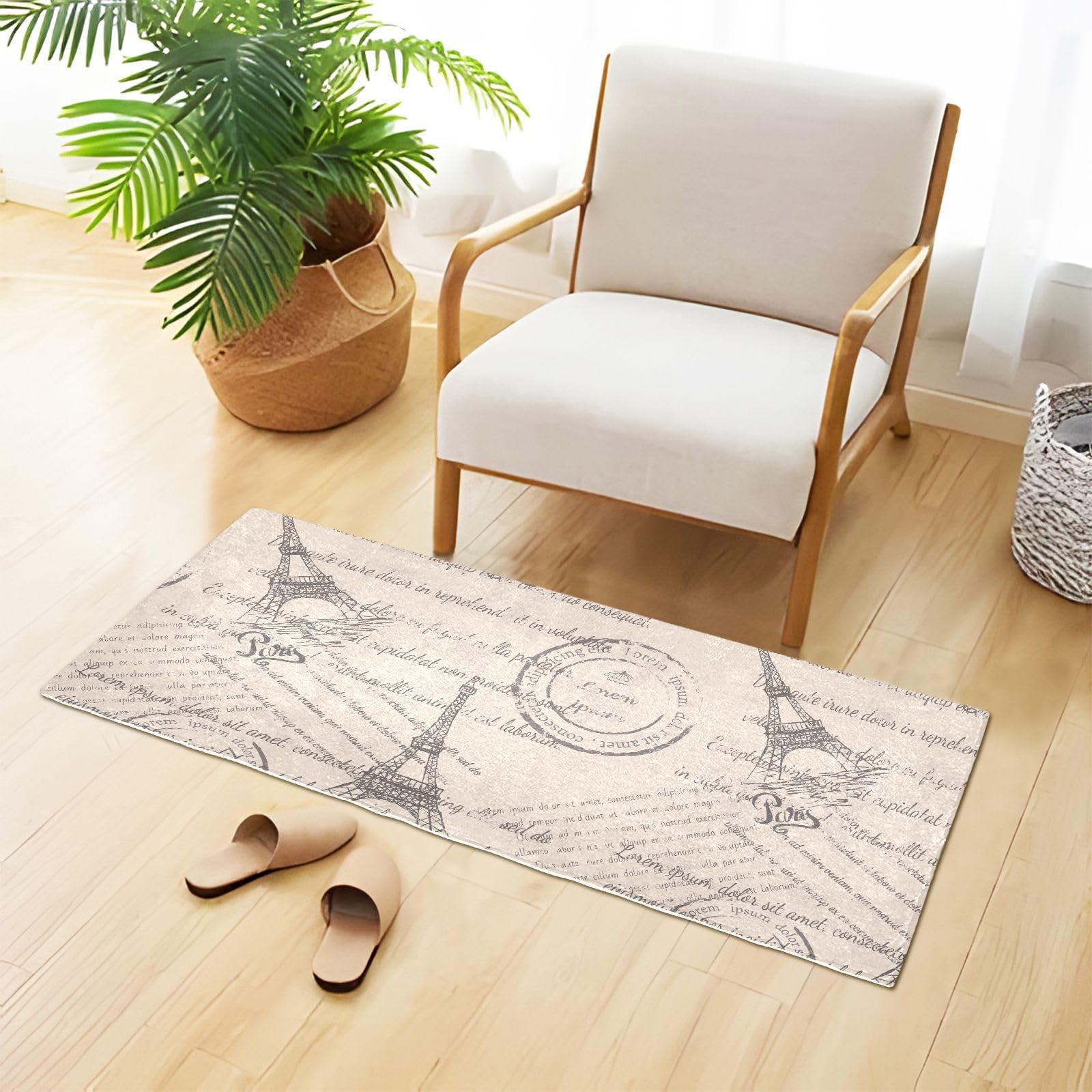 Stamps Eiffel Tower Bathroom Rugs Fluffy Absorbent Bath Mat Machine Washable Soft Microfiber Shaggy Kitchen Mat Non Slip Carpet Runner for Bathtub Entryway Bedroom Floor