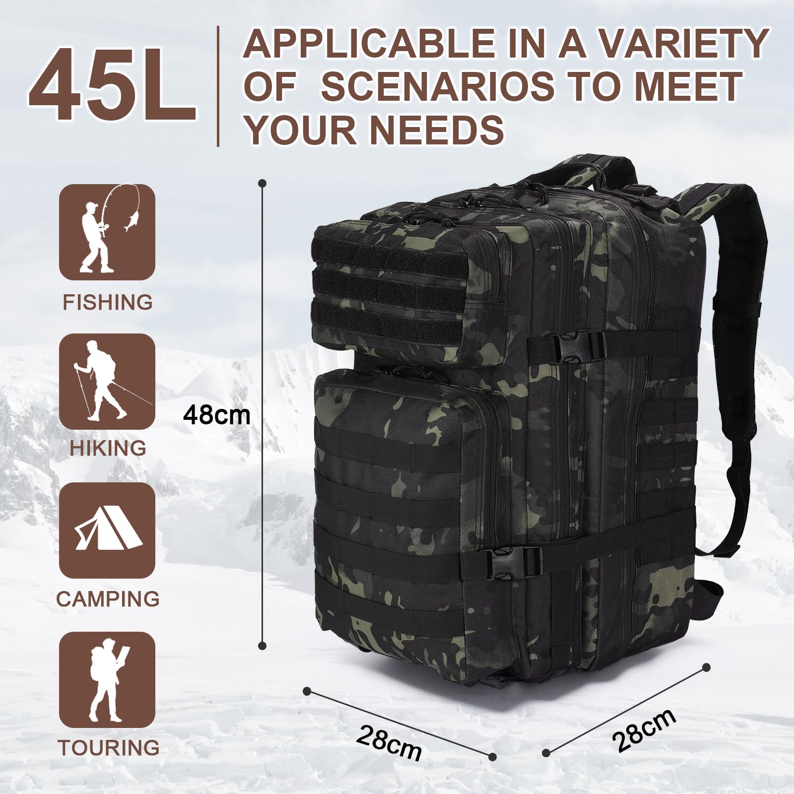 Zaino Militare Tattico 45L Impermeabile - Per Trekking, Campeggio E Viaggi - Foto 6