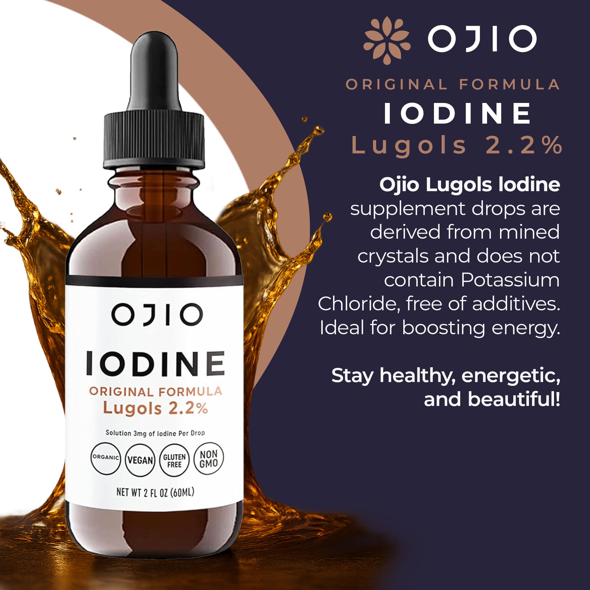 Lugols Iodine Solution 2% - 1 Year Supply - High Potency Liquid Oral Iodine Drops with Superior Absorption – Improves Overall Health & Energy for Women, Men, Kids - 2 fl Oz (Pack of 3)