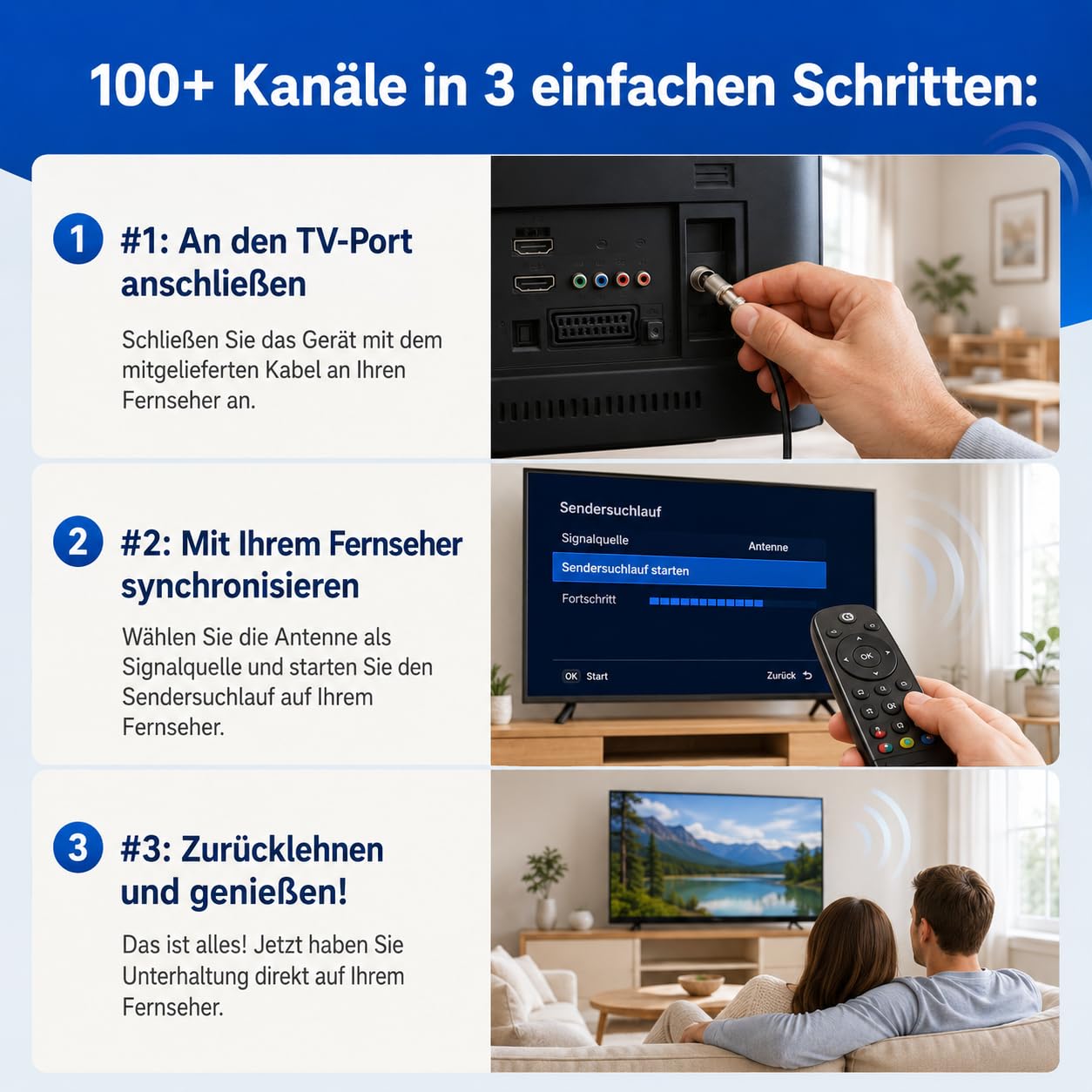 Wave Max Antenne TV Festberg Hitenna HDTV TV Antenne Indoor für Digitale Sender mit Einfachem Anschluss für Fernseher Receiver Wohnmobil und Camping (1 Stück)