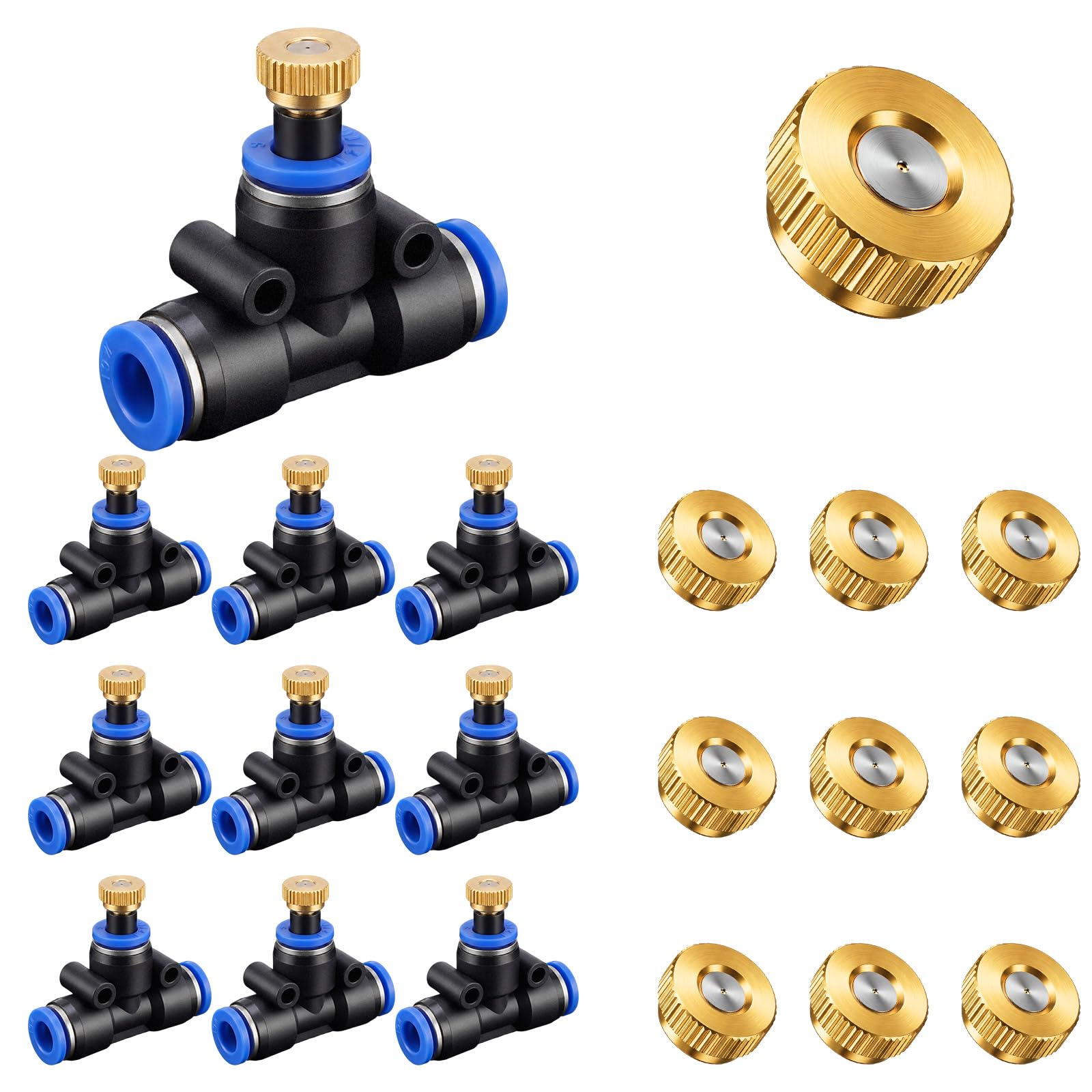 Kit de rechange pour brumisateur (20 pièces) comprenant 20 buses robustes et 20 raccords en T pour tuyau de 6,35 mm (1/4"). Pièces détachées pour système d'arrosage automatique extérieur (brouillage