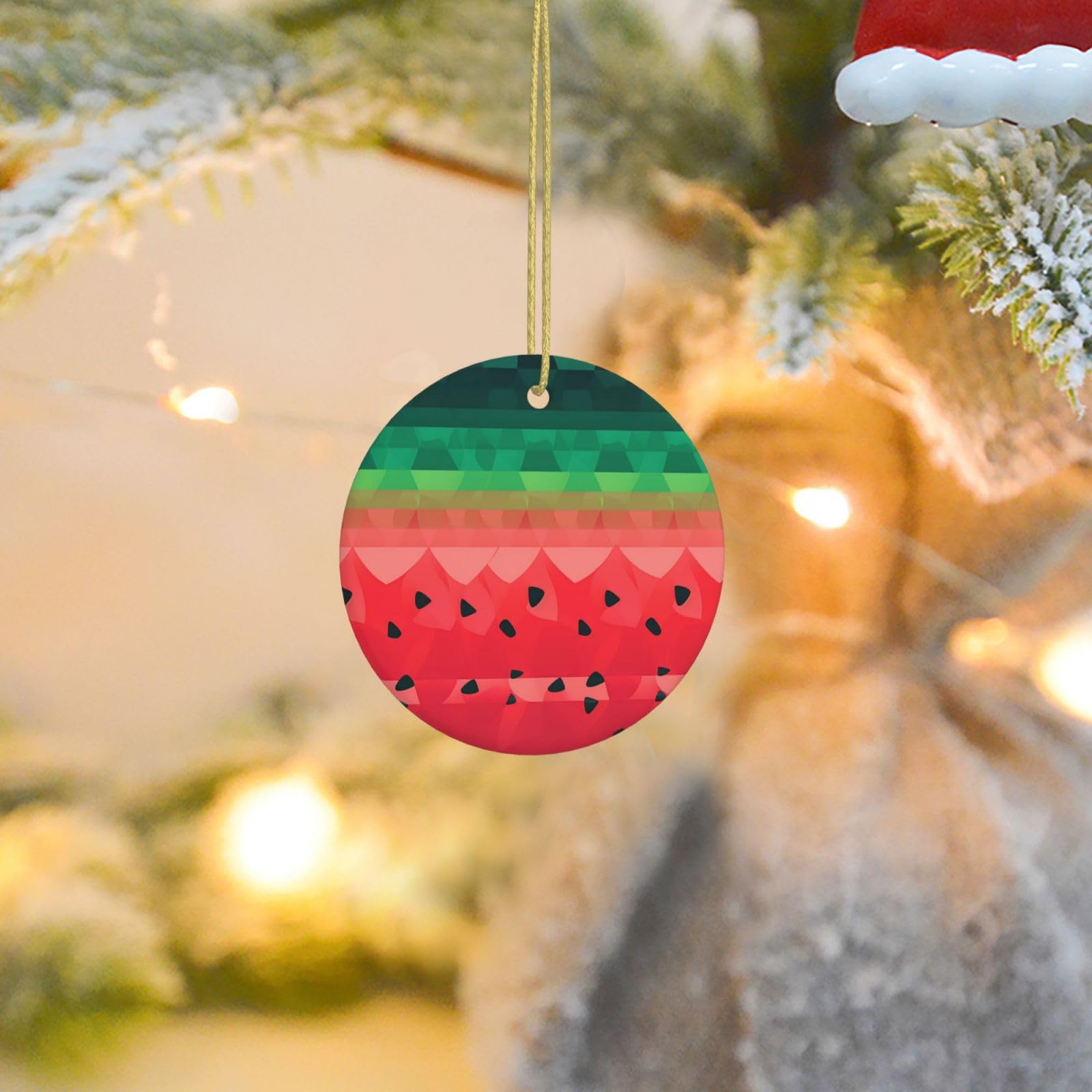 Christmas Tree Ornaments Ceramics Christmas Round Decorations Gradient Watermelon Ceramics Ornaments Circle Pentagram Xmas Tree Hanging Pendant for Christmas Tree Party Holiday Home Decor