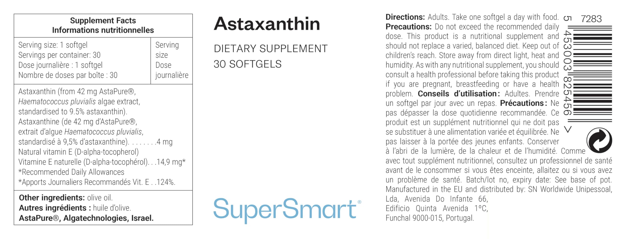 Astaxantina - Potente antiossidante - Estratto di alga Haemotococcus Pluvialis standardizzato al 9,5% di astaxantina - Aiuta a ridurre l'infiammazione - Vegano - Senza glutine - SuperSmart