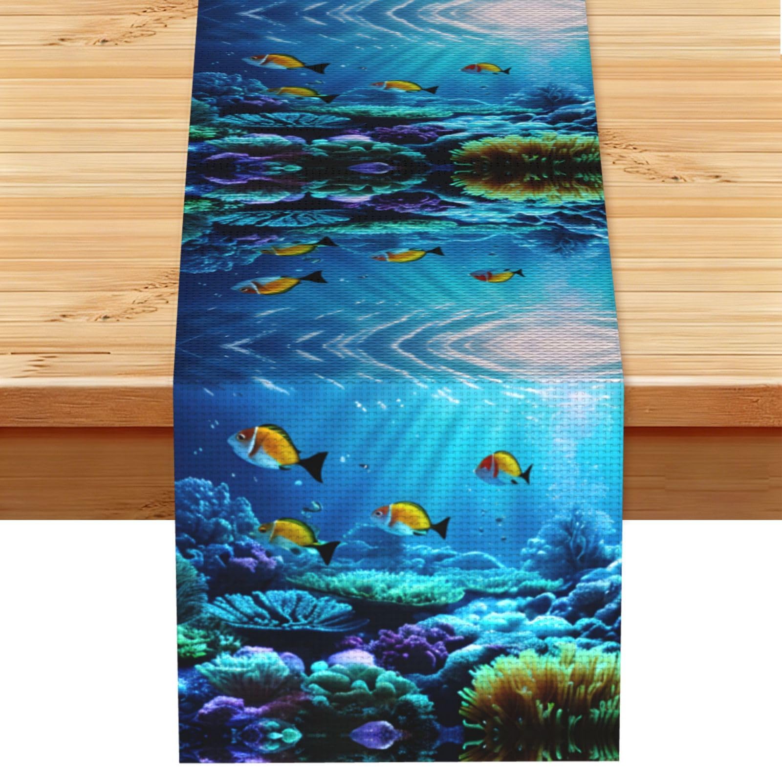 Tranquil Underwater Scenery Printed Dining Table Runner 13x72 Inch, Non-Fading Decor for Kitchen Dresser Fireplace Mantel