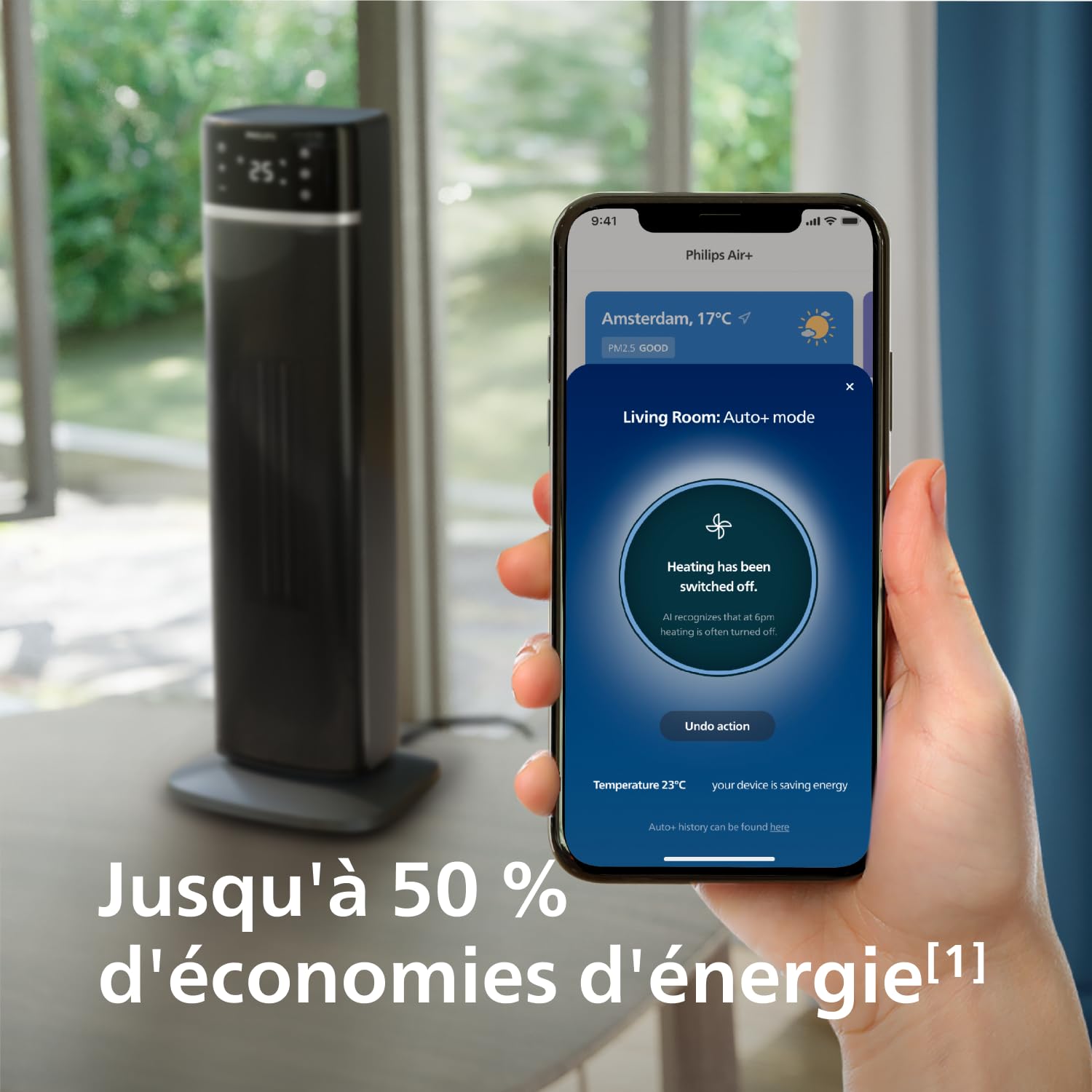 Philips Radiateur soufflant connecté Série 5000, 2000W, jusqu’à 50 % d’économies d’énergie, 4 modes, affichage température, 5 sécurités, oscillation 60°, silencieux, noir/gris (CX5120/11)