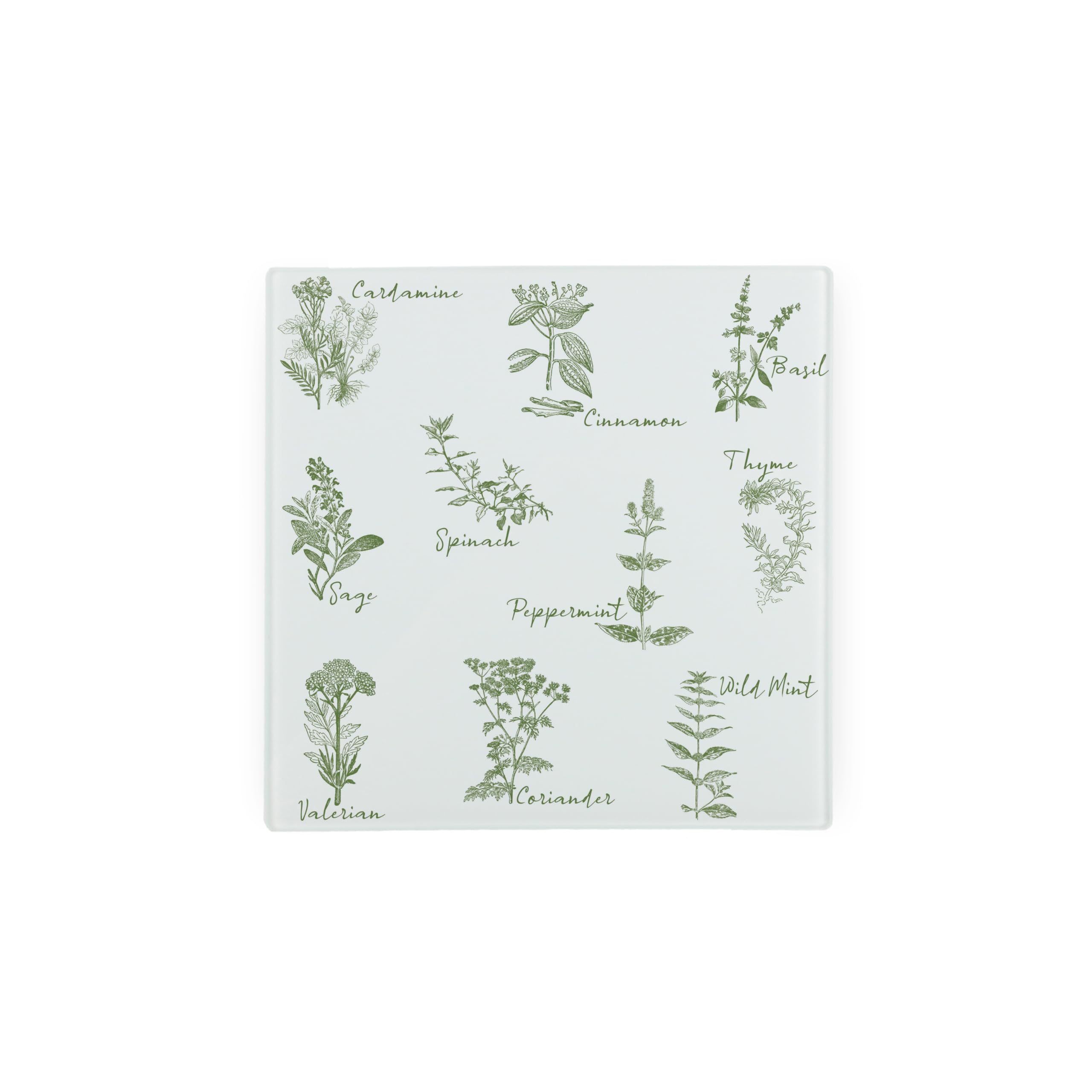 Green Herbs Hot Pot Stand Trivet Gift/Present - Kitchen Chopping/Cutting Board Worktop Protector with Non-Slip Feet 20cm x 20cm (8" x 8")